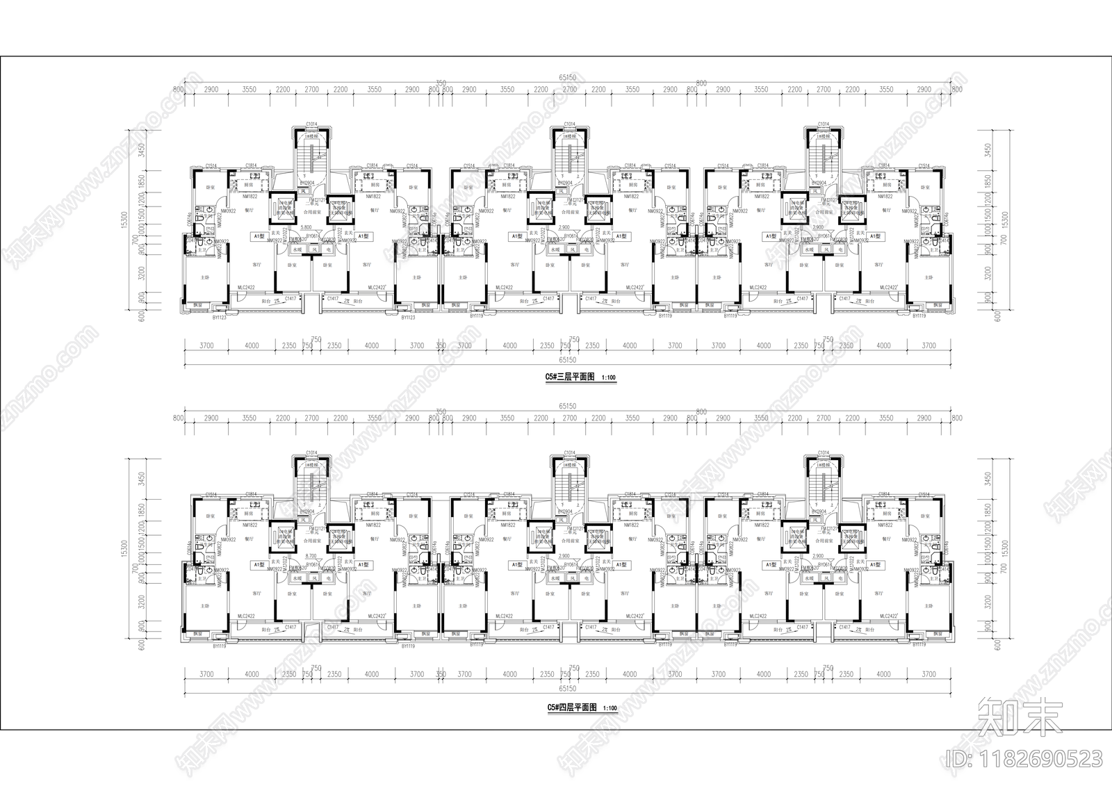 现代住宅楼建筑cad施工图下载【ID:1182690523】