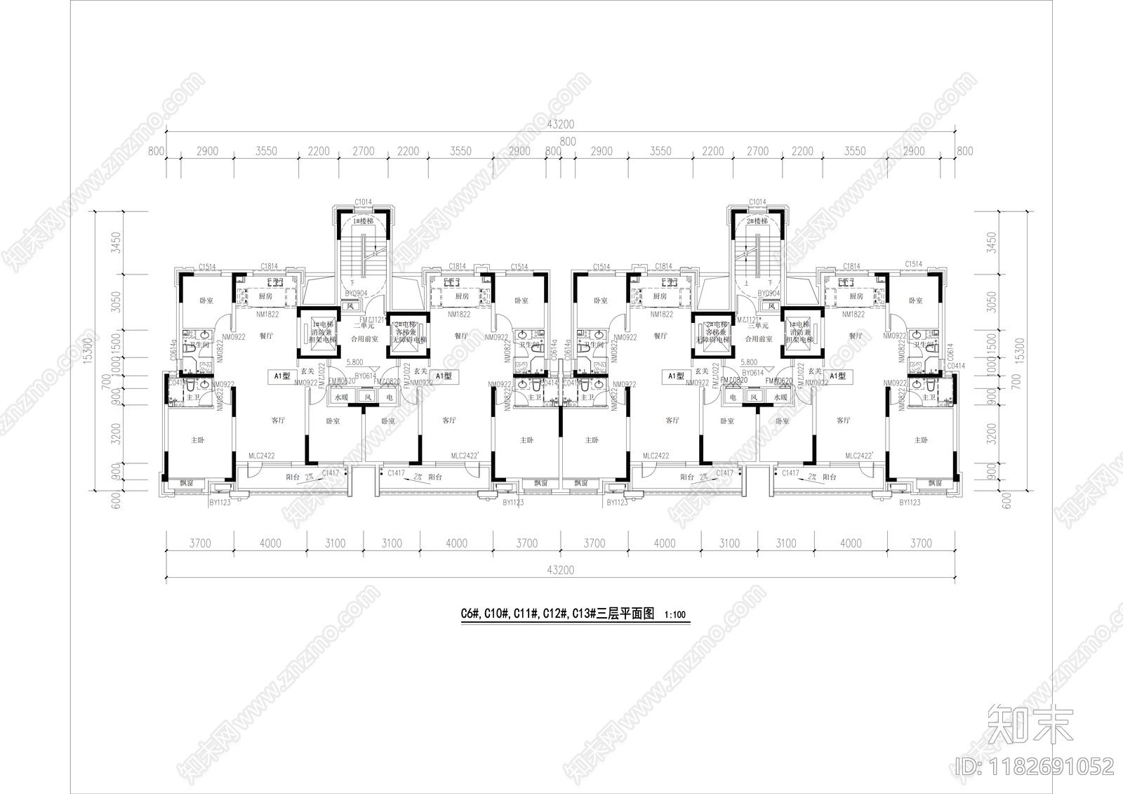 现代住宅楼建筑施工图下载【ID:1182691052】