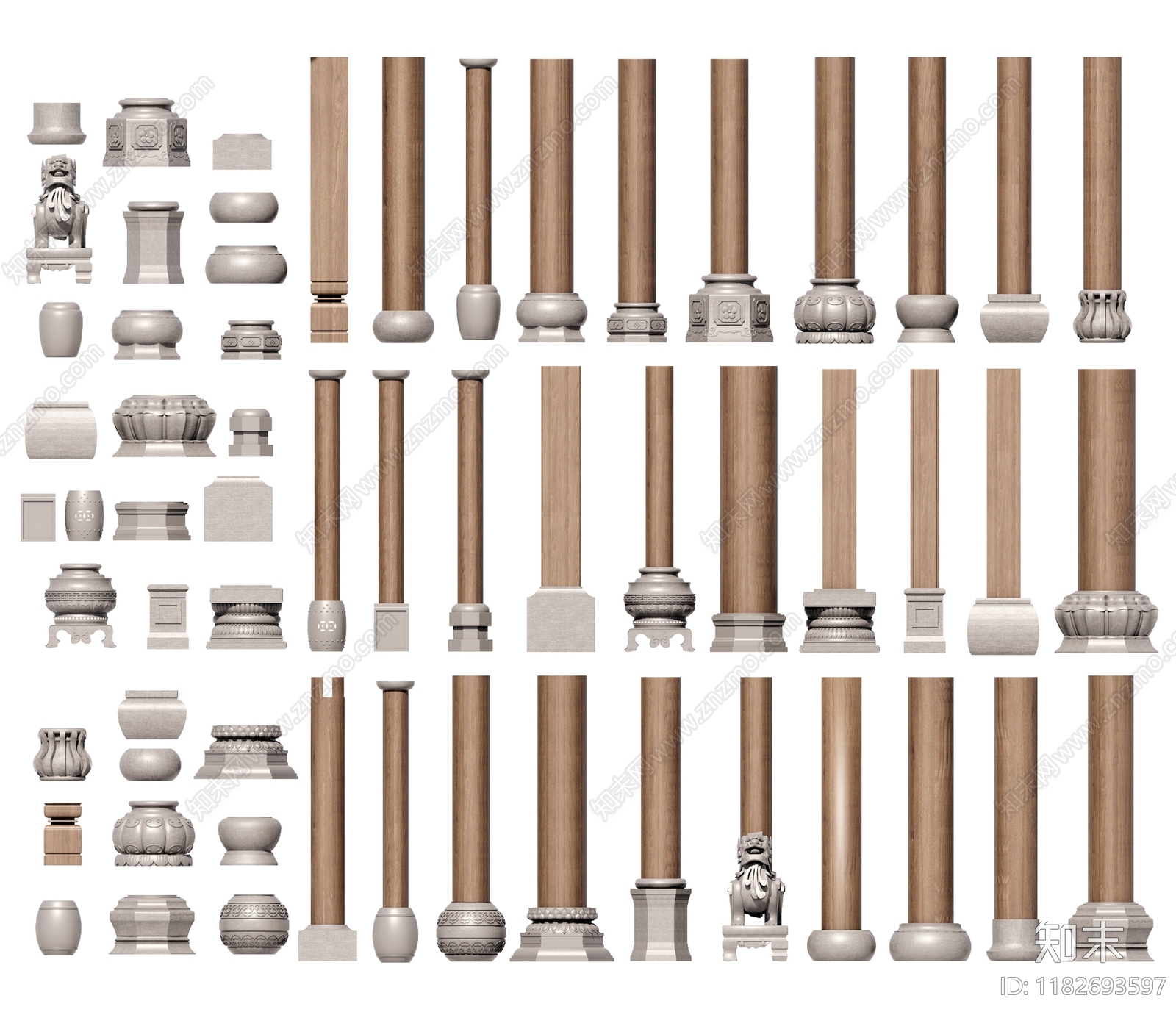 新中式中式柱子SU模型下载【ID:1182693597】