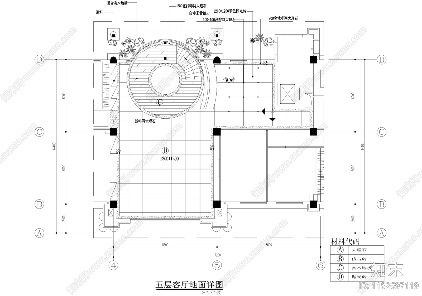 客厅cad施工图下载【ID:1182697119】