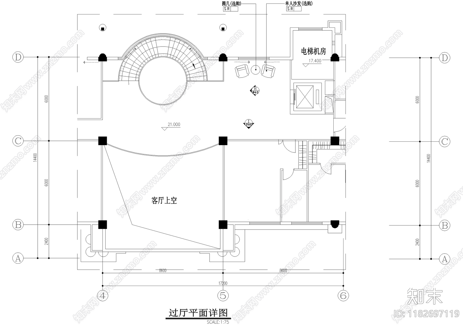 客厅cad施工图下载【ID:1182697119】