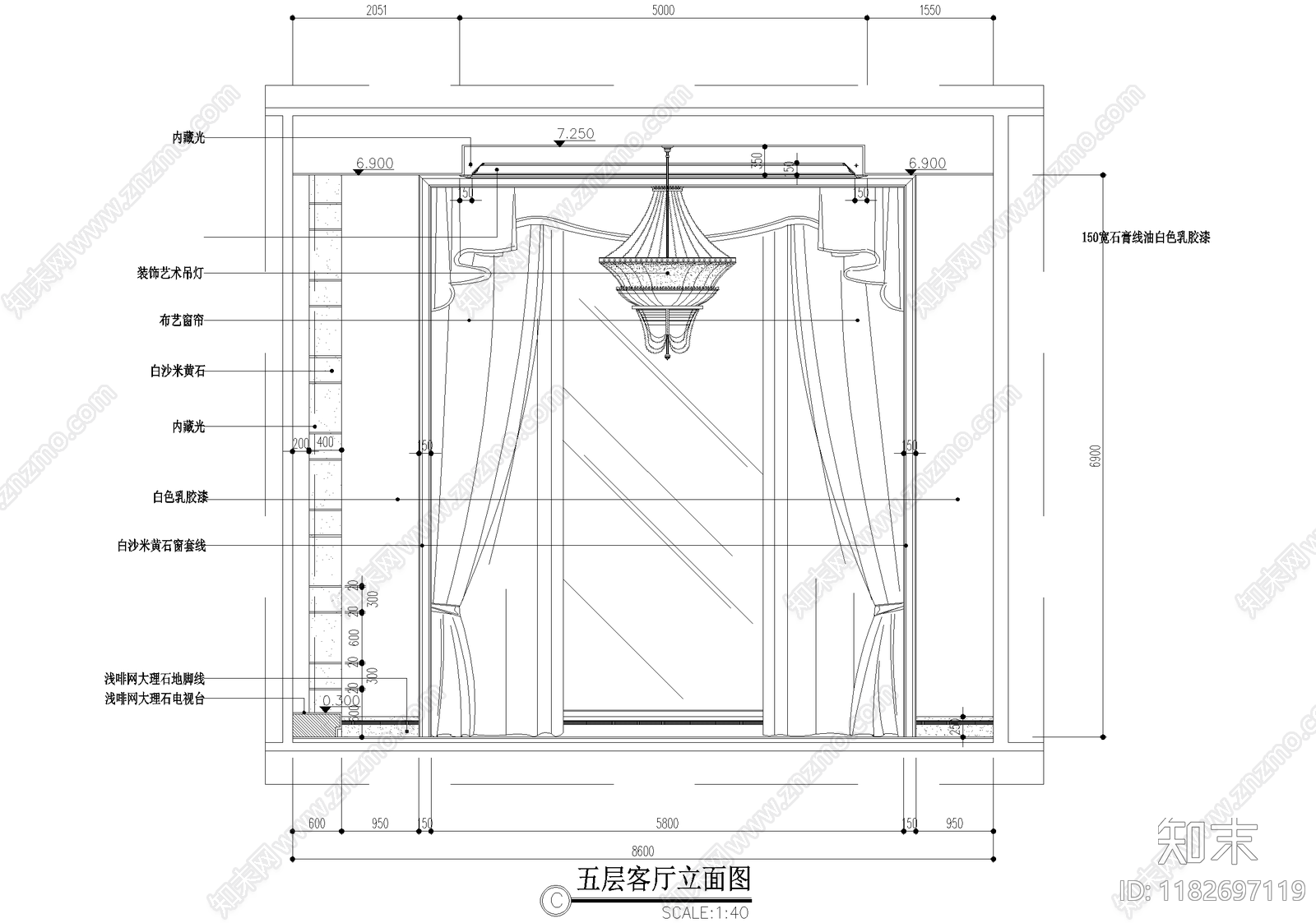 客厅cad施工图下载【ID:1182697119】