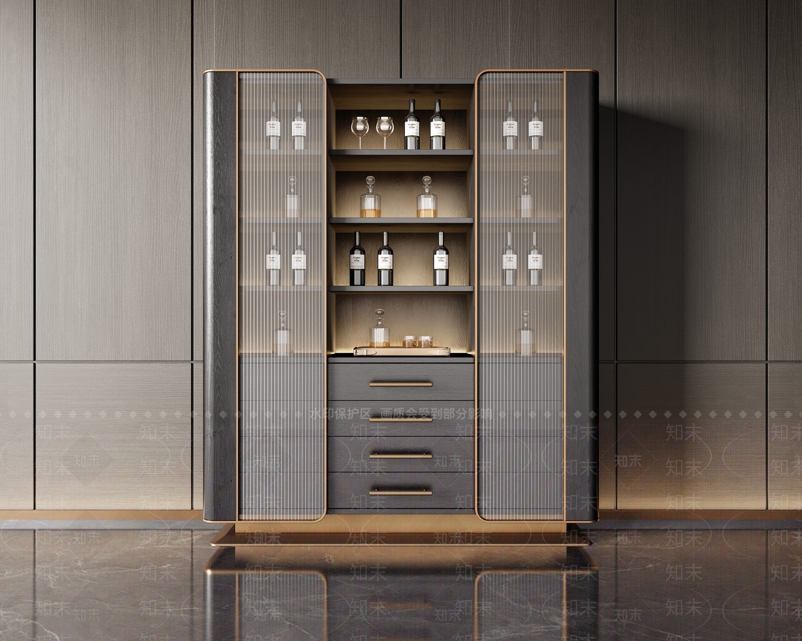 现代酒柜装饰柜组合3D模型下载【ID:1182699726】