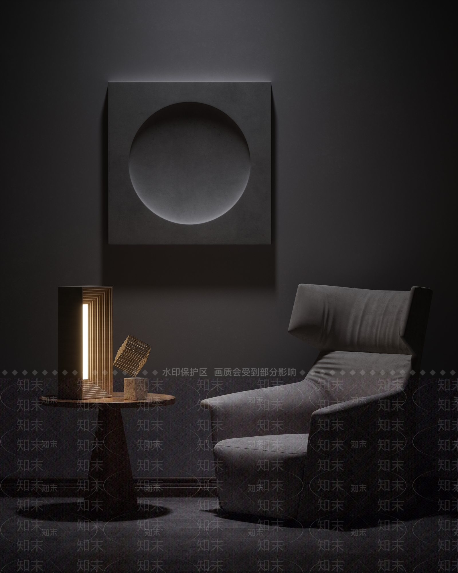 现代小夜灯单椅茶几组合3D模型下载【ID:1182709818】