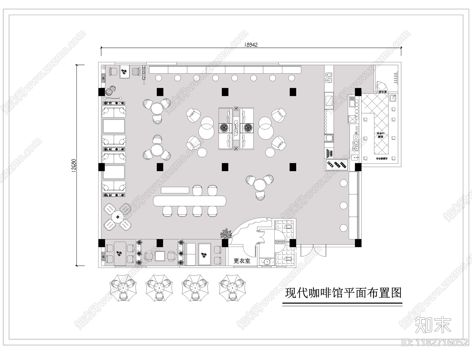 现代咖啡厅施工图下载【ID:1182716052】