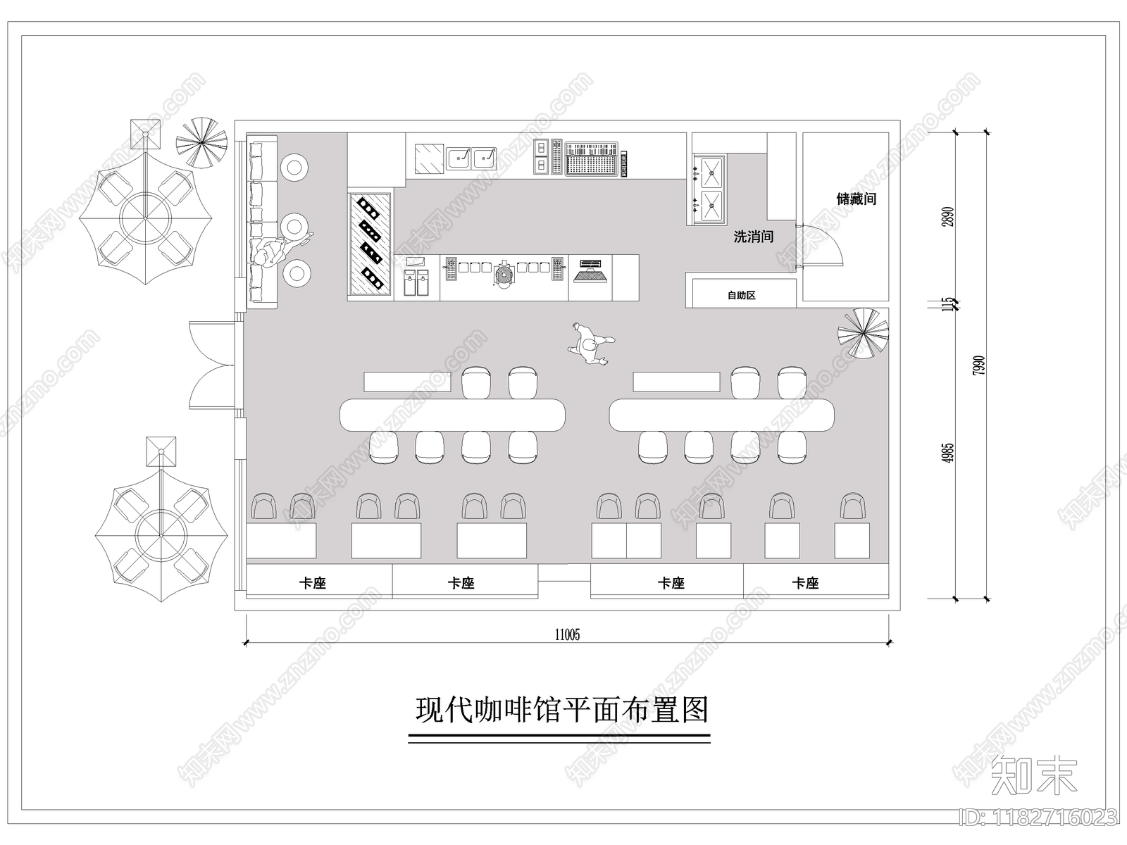 现代咖啡厅cad施工图下载【ID:1182716023】