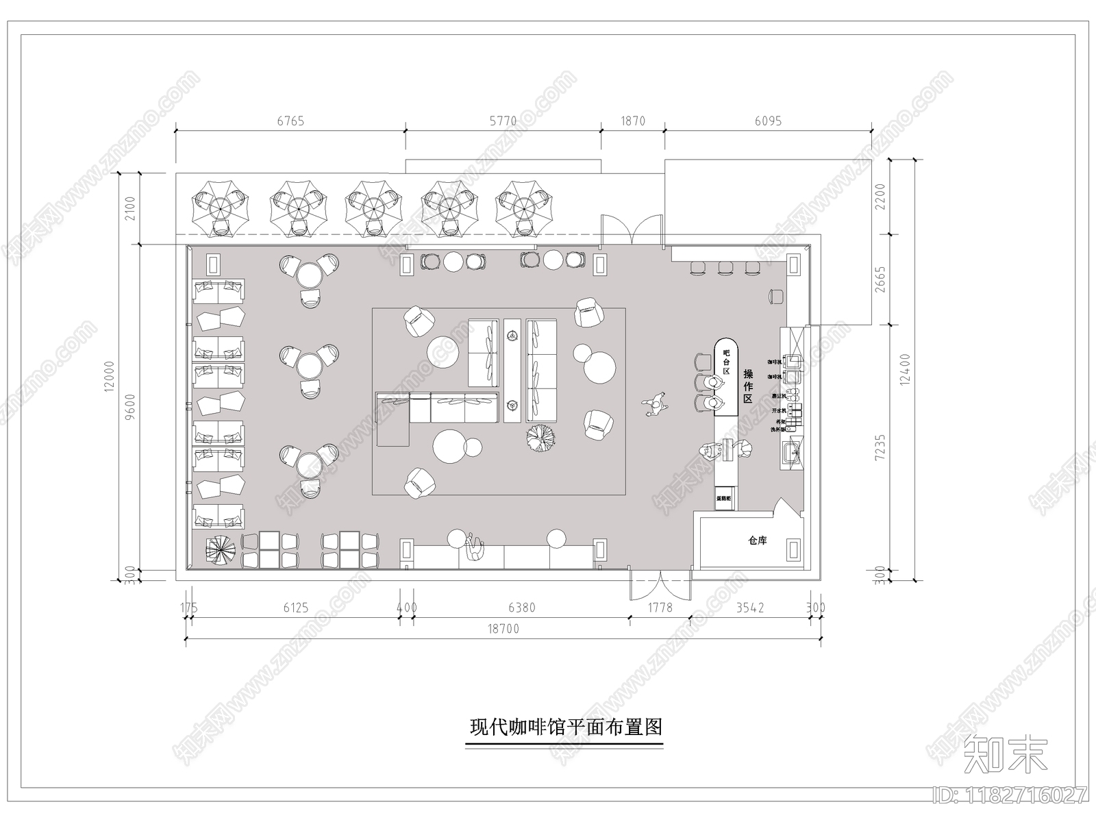 现代咖啡厅cad施工图下载【ID:1182716027】