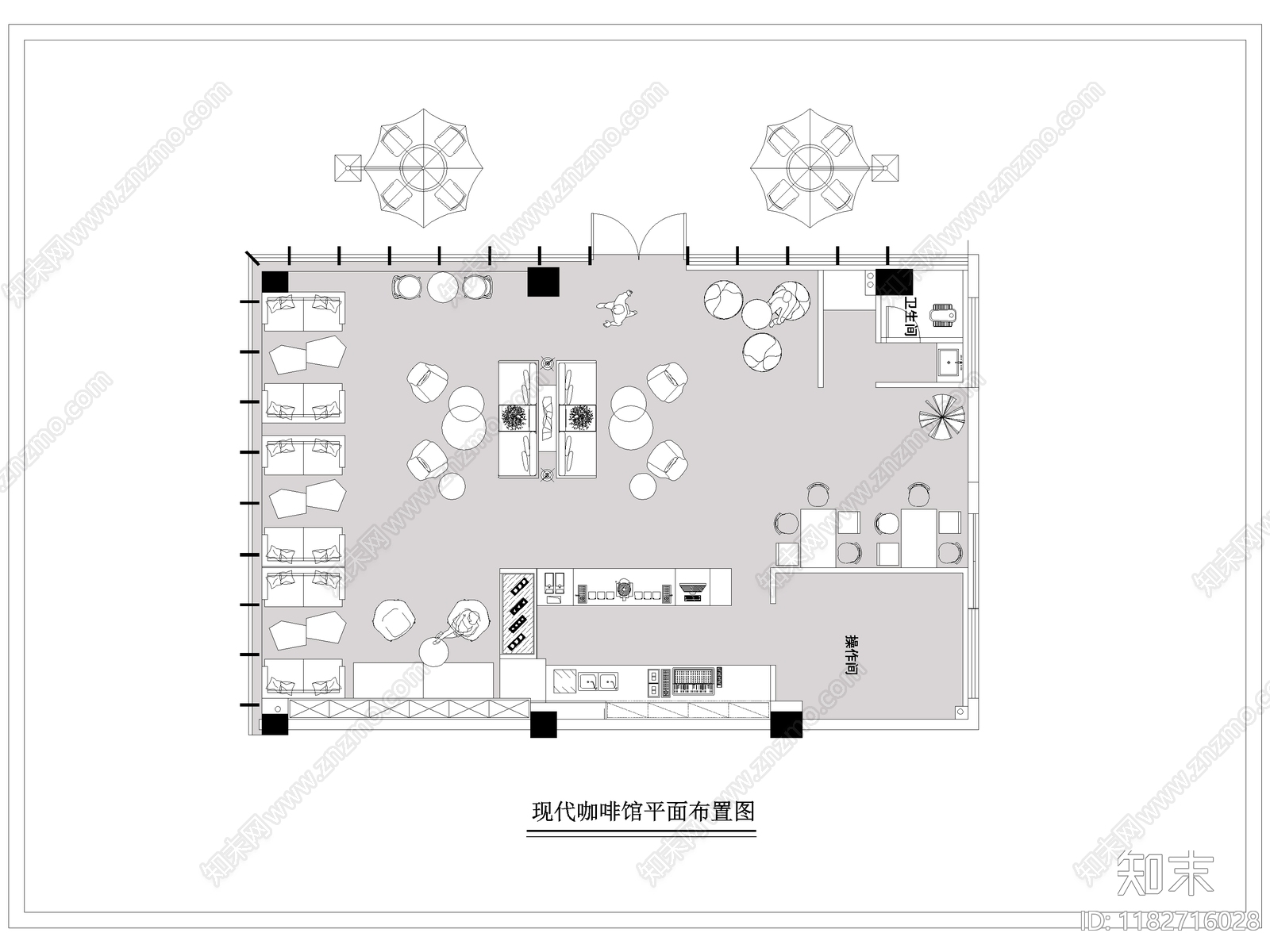 现代咖啡厅cad施工图下载【ID:1182716028】