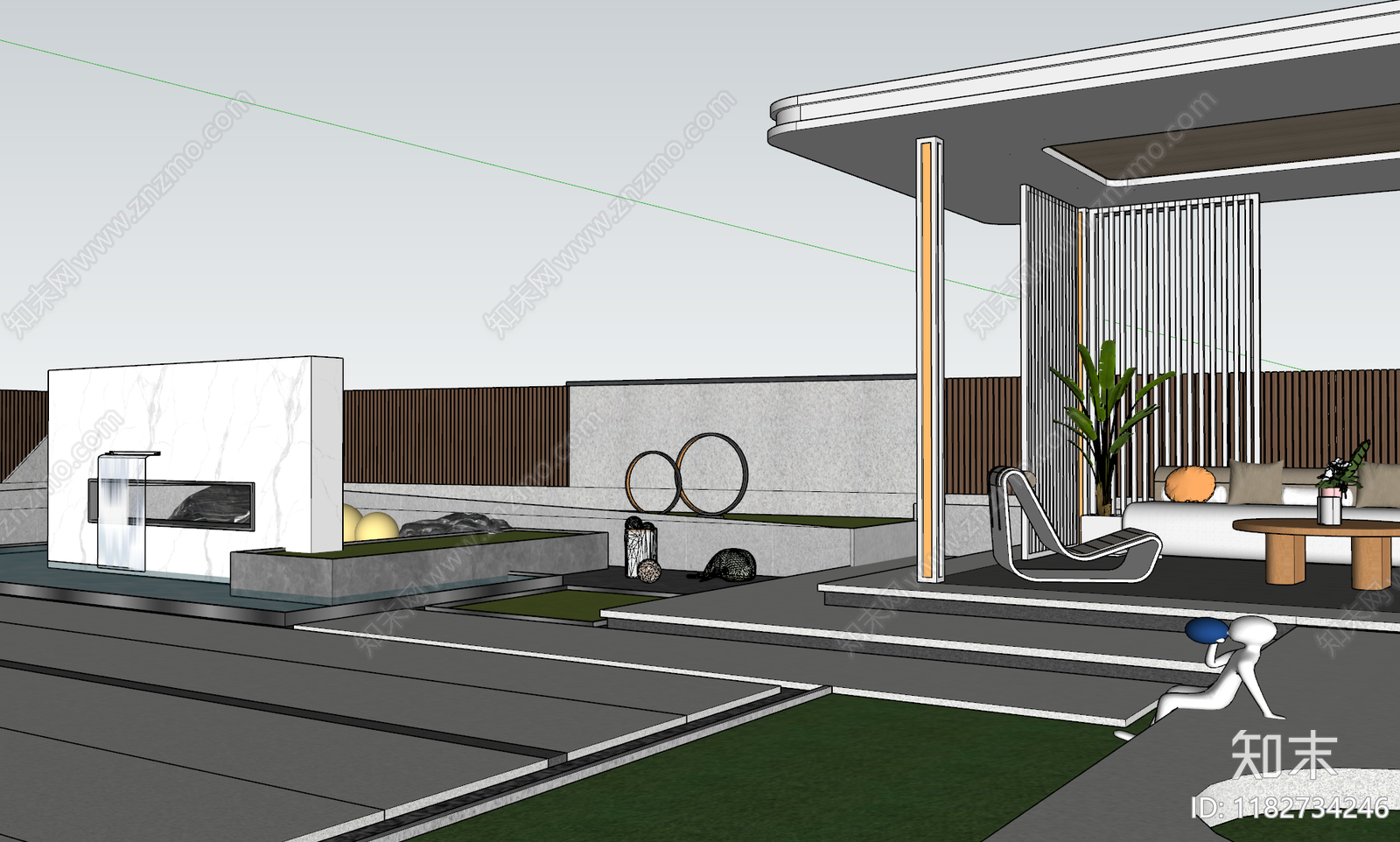现代极简别墅庭院SU模型下载【ID:1182734246】