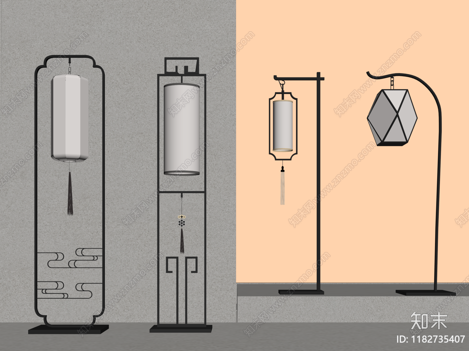 新中式落地灯SU模型下载【ID:1182735407】