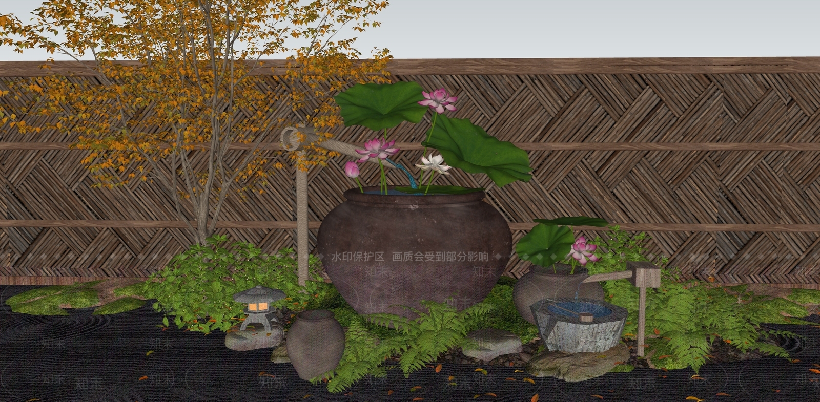 新中式庭院小品SU模型下载【ID:1182747347】