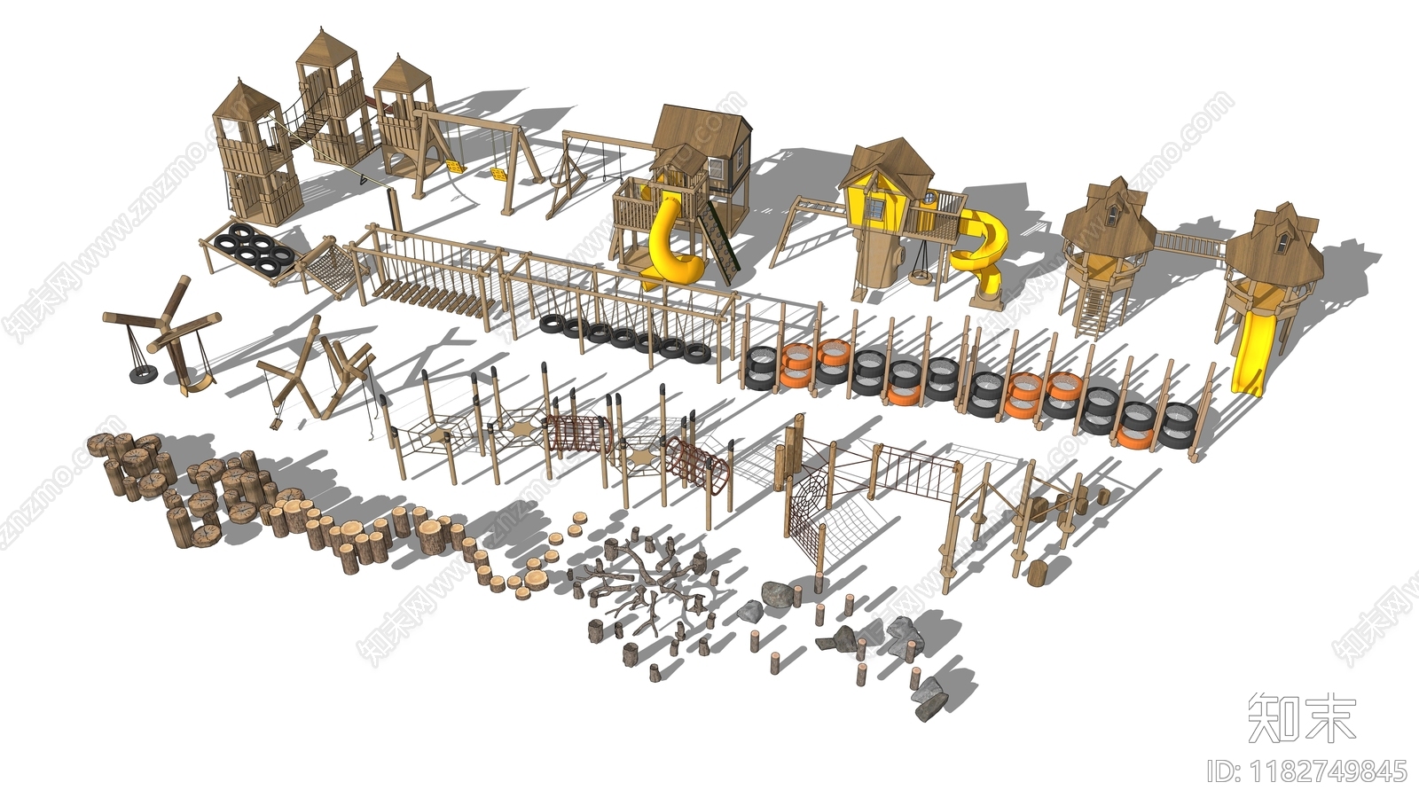 原木儿童游乐区SU模型下载【ID:1182749845】