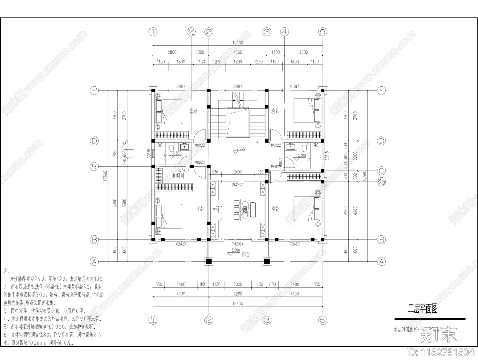 新中式别墅建筑cad施工图下载【ID:1182751804】