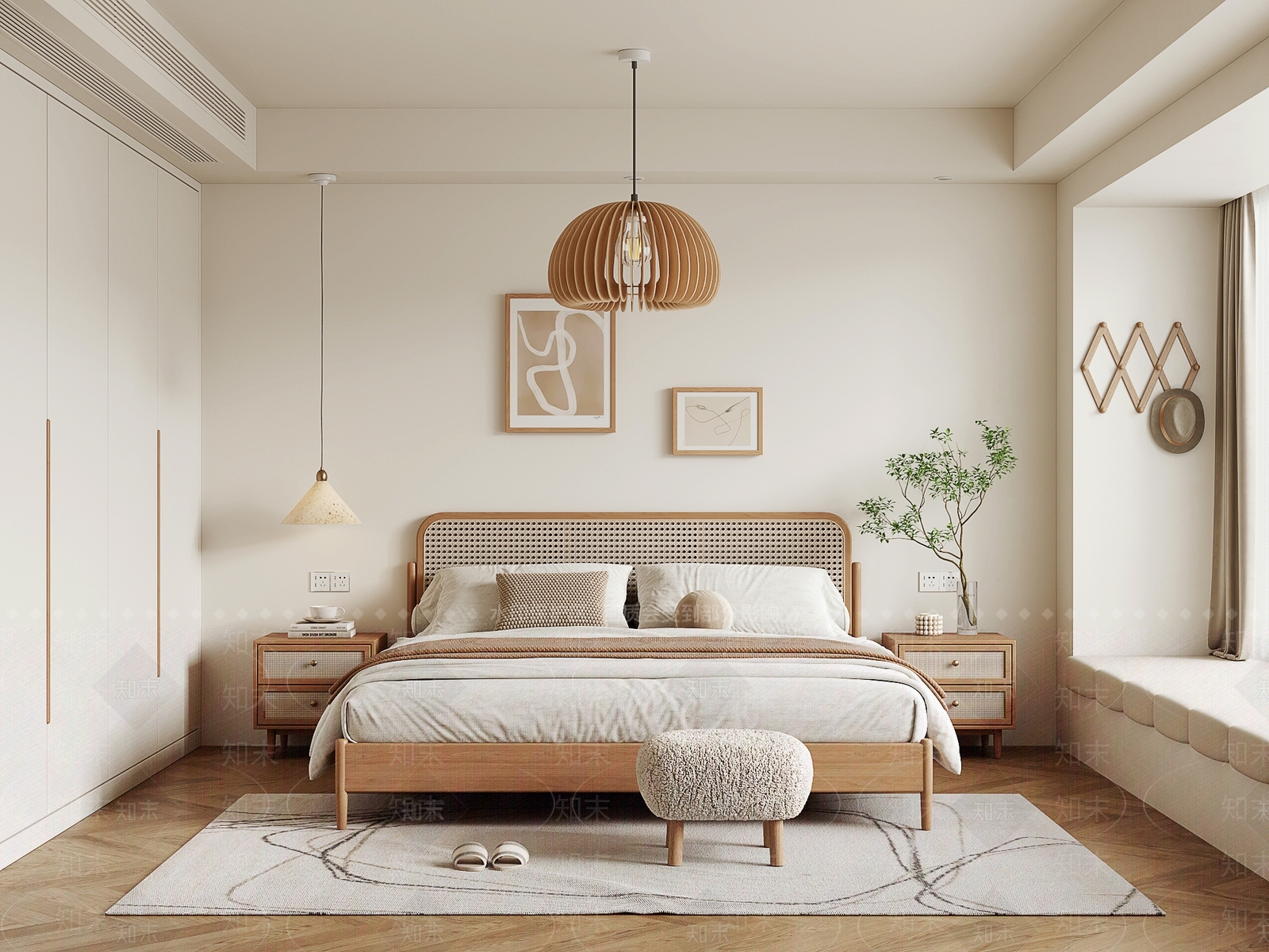 北欧原木家居卧室3D模型下载【ID:1182778774】