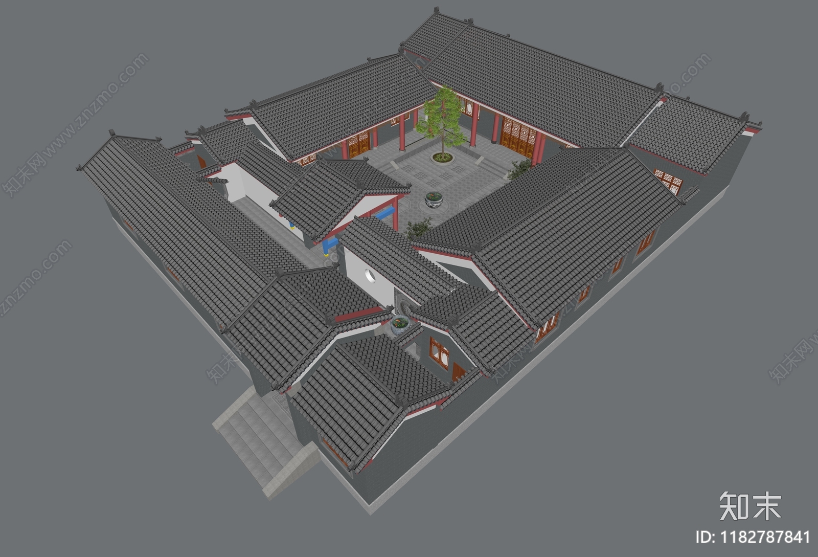 中式四合院SU模型下载【ID:1182787841】