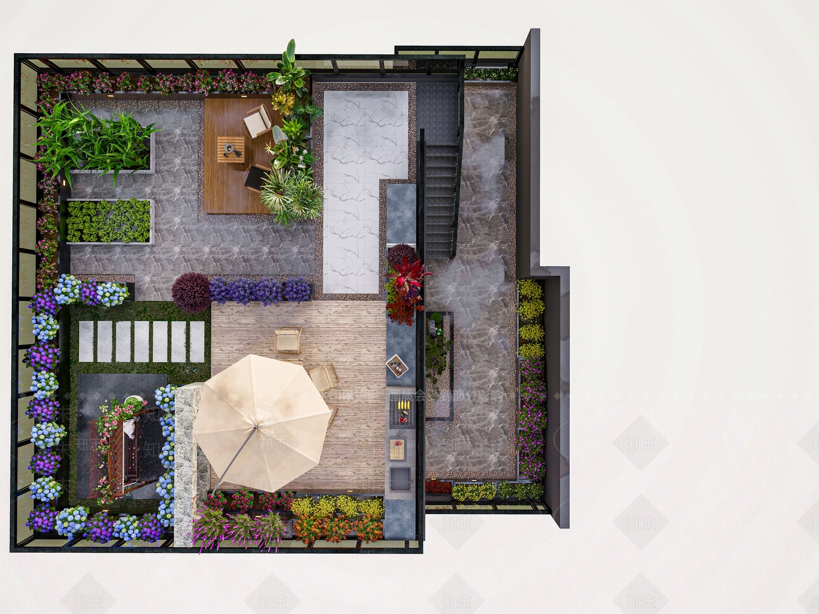现代屋顶花园SU模型下载【ID:1182789594】
