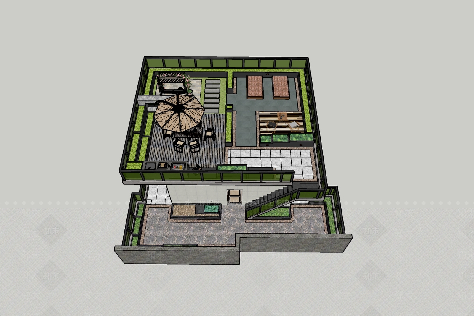现代屋顶花园SU模型下载【ID:1182789594】