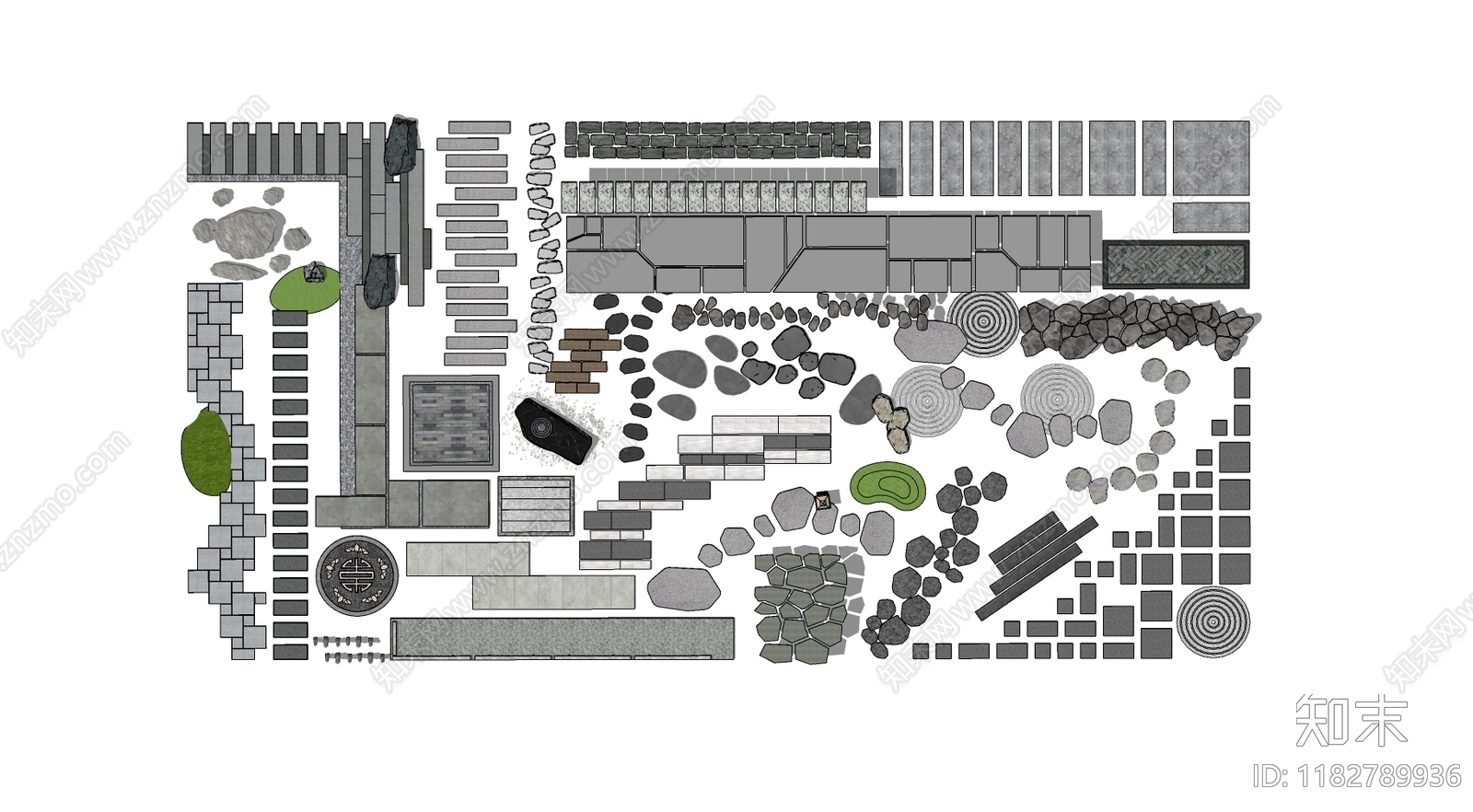 现代中式园路SU模型下载【ID:1182789936】