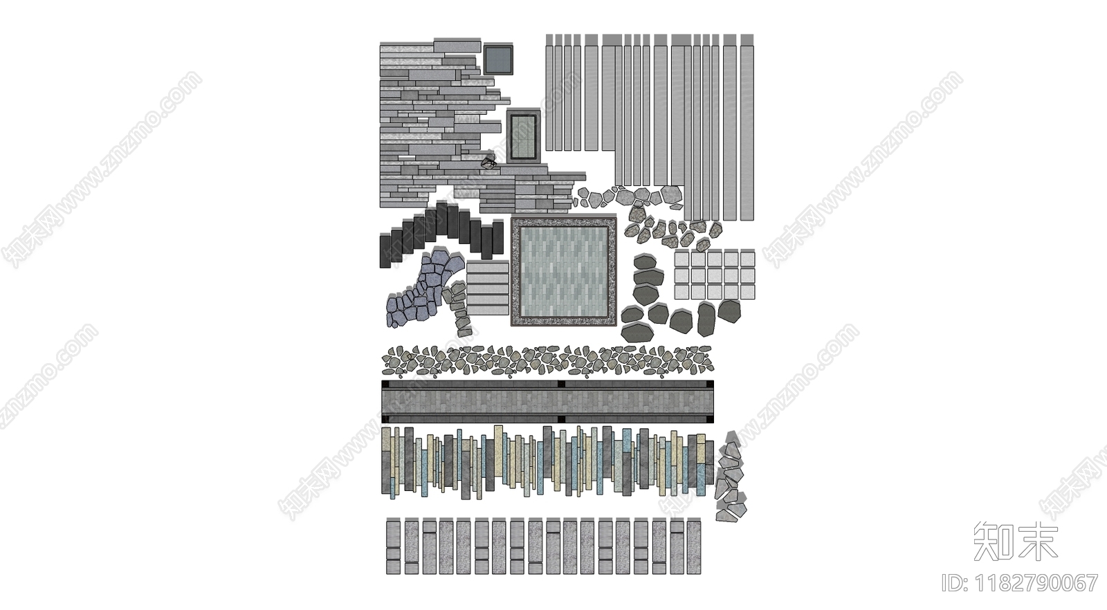 现代中式园路SU模型下载【ID:1182790067】