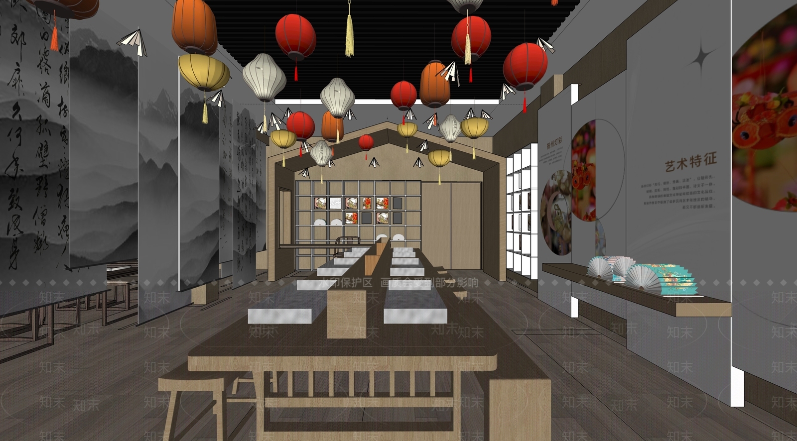 新中式教室SU模型下载【ID:1182795729】