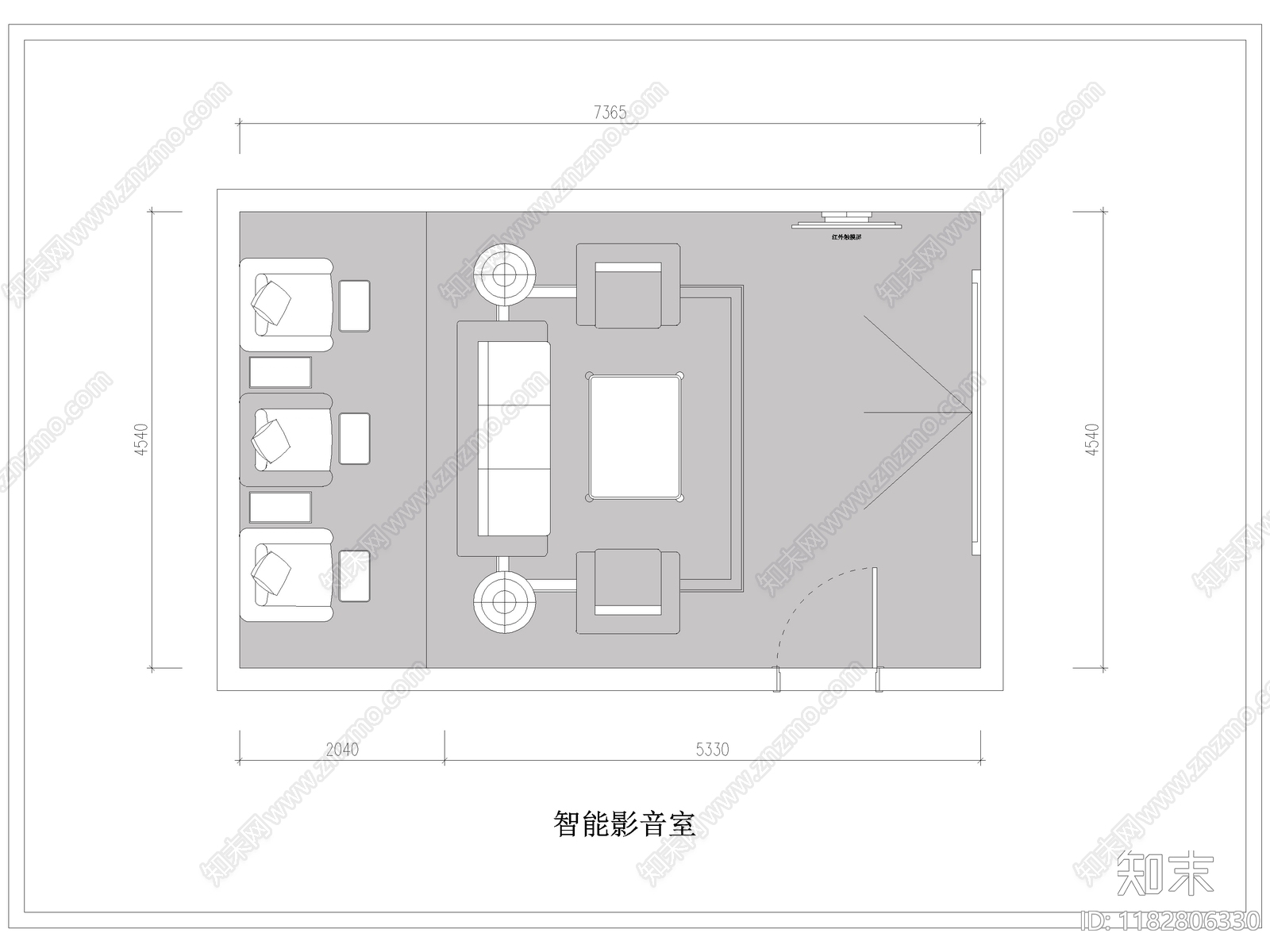 现代影音室cad施工图下载【ID:1182806330】