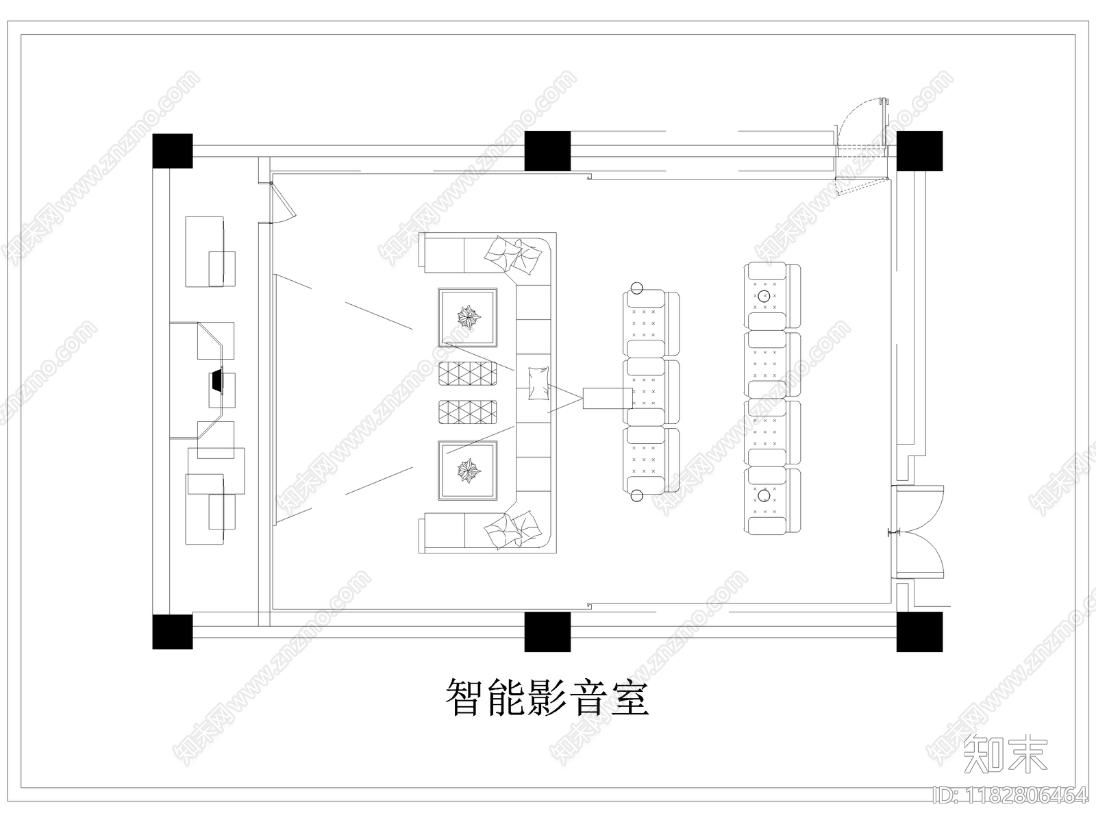 现代影音室cad施工图下载【ID:1182806464】