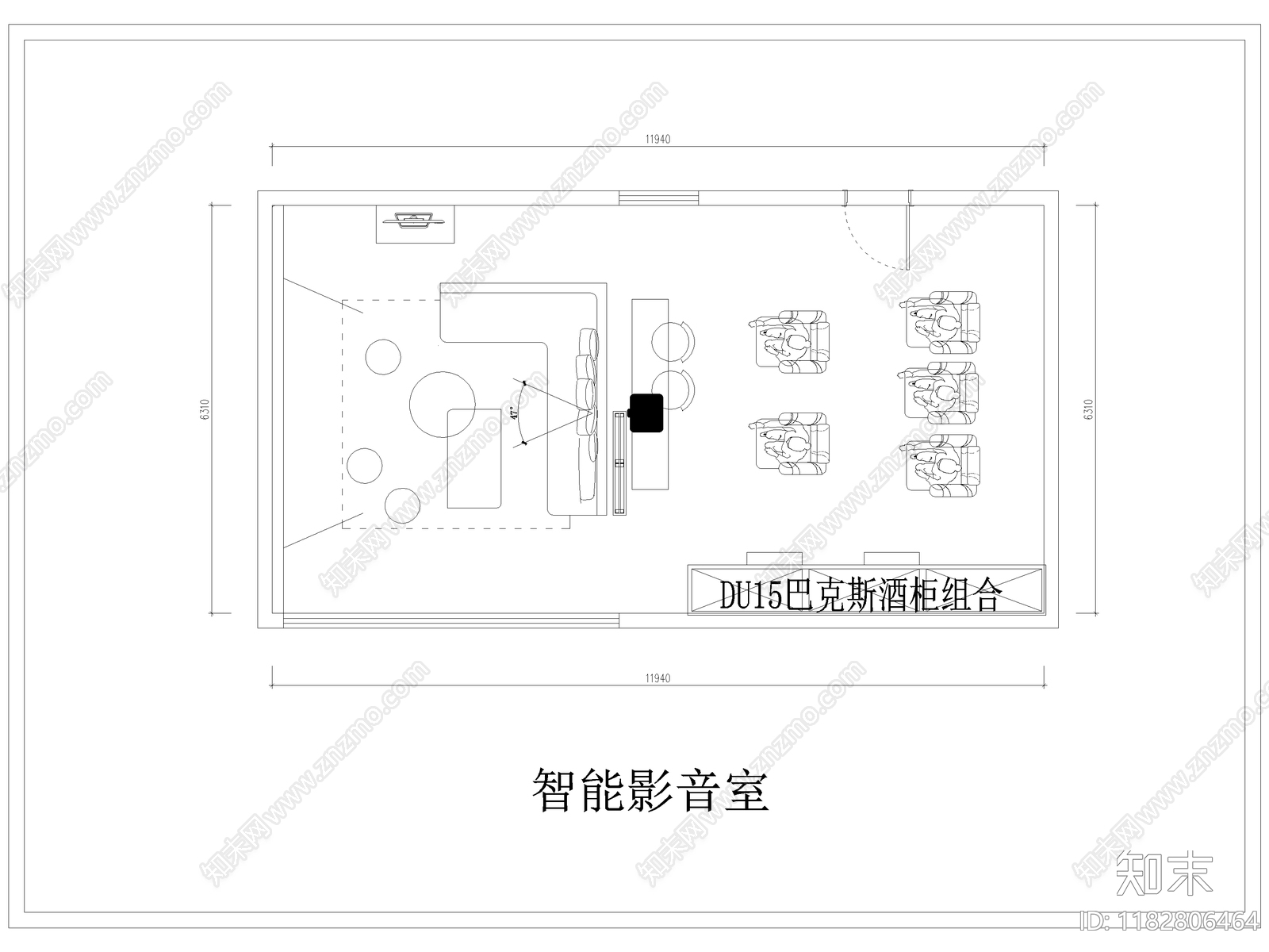 现代影音室cad施工图下载【ID:1182806464】