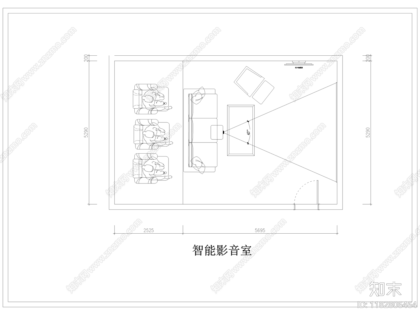 现代影音室cad施工图下载【ID:1182806464】