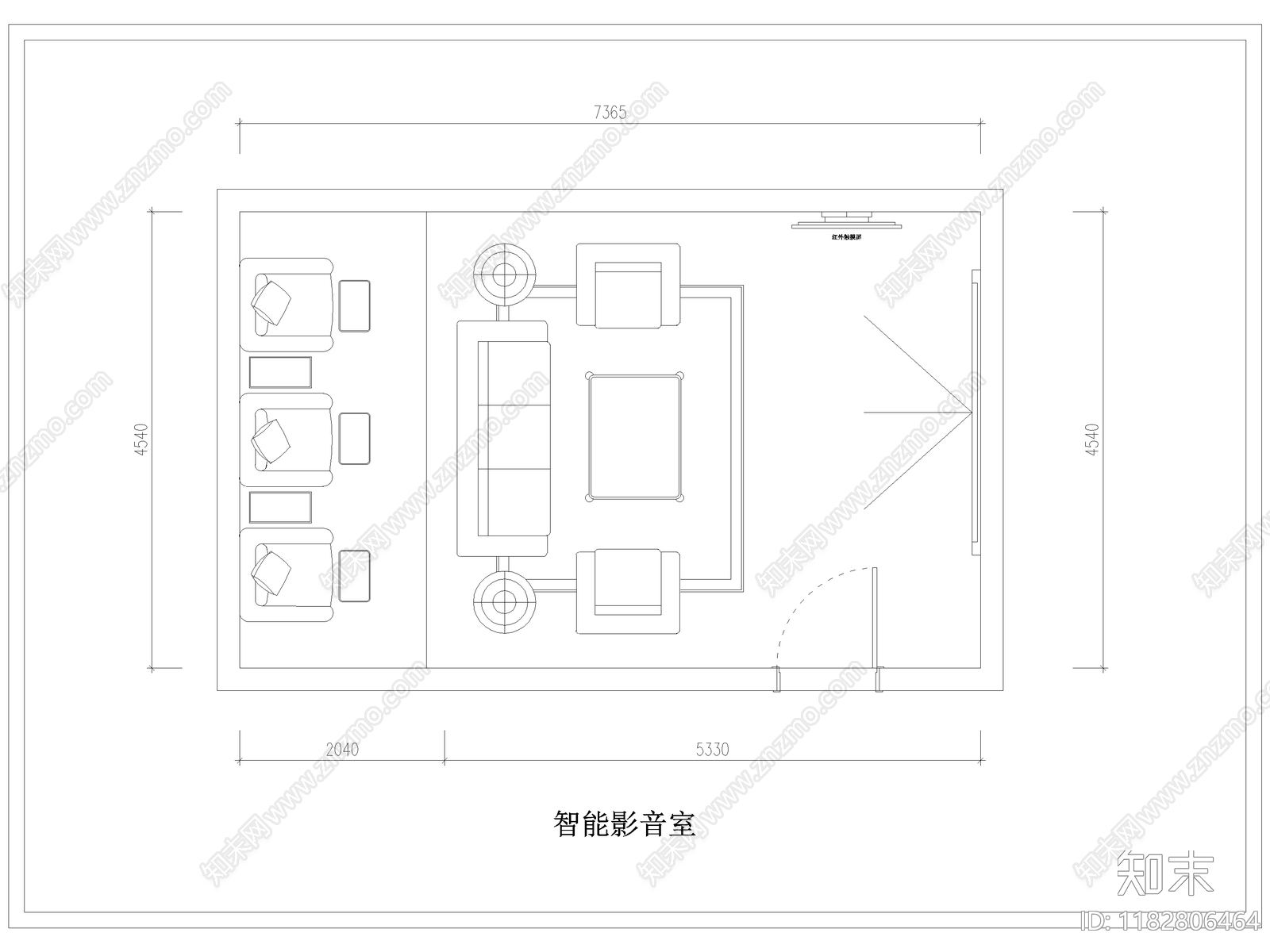 现代影音室cad施工图下载【ID:1182806464】