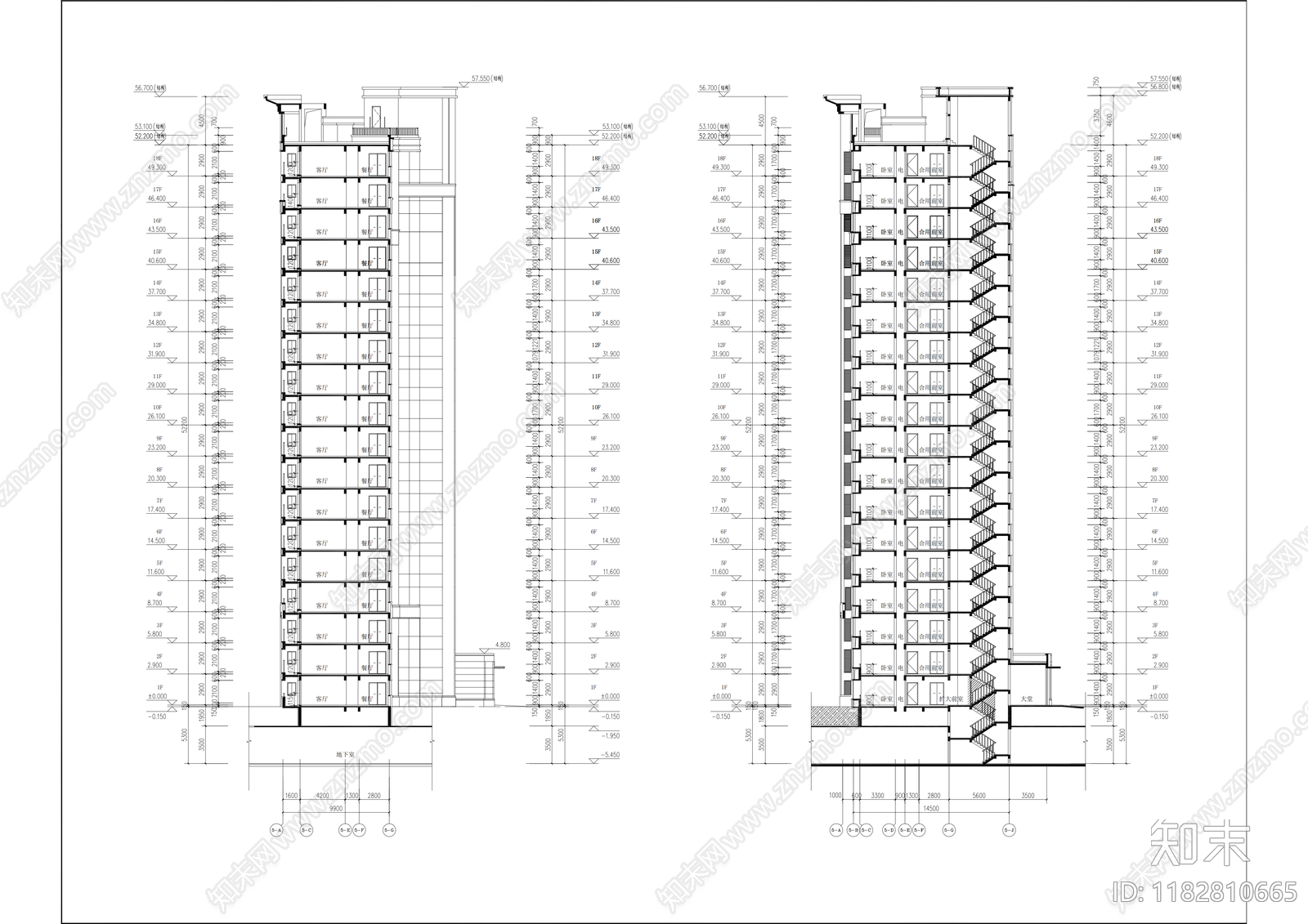 现代住宅楼建筑cad施工图下载【ID:1182810665】