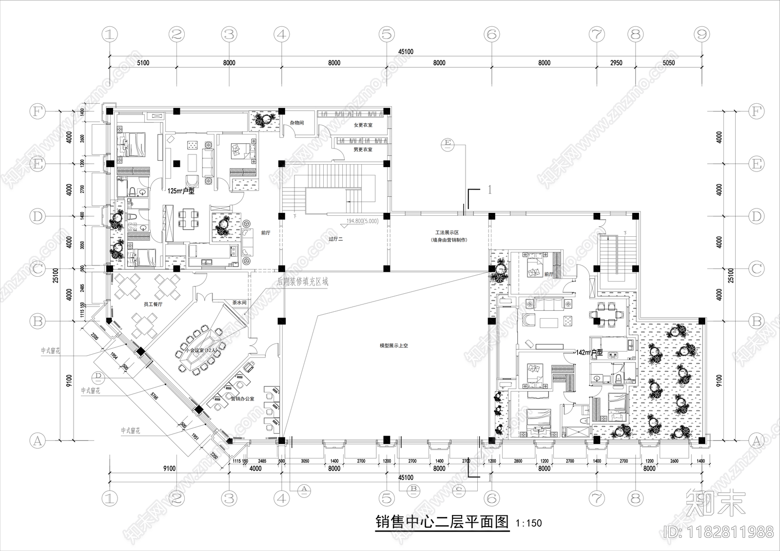 现代售楼处建筑cad施工图下载【ID:1182811988】