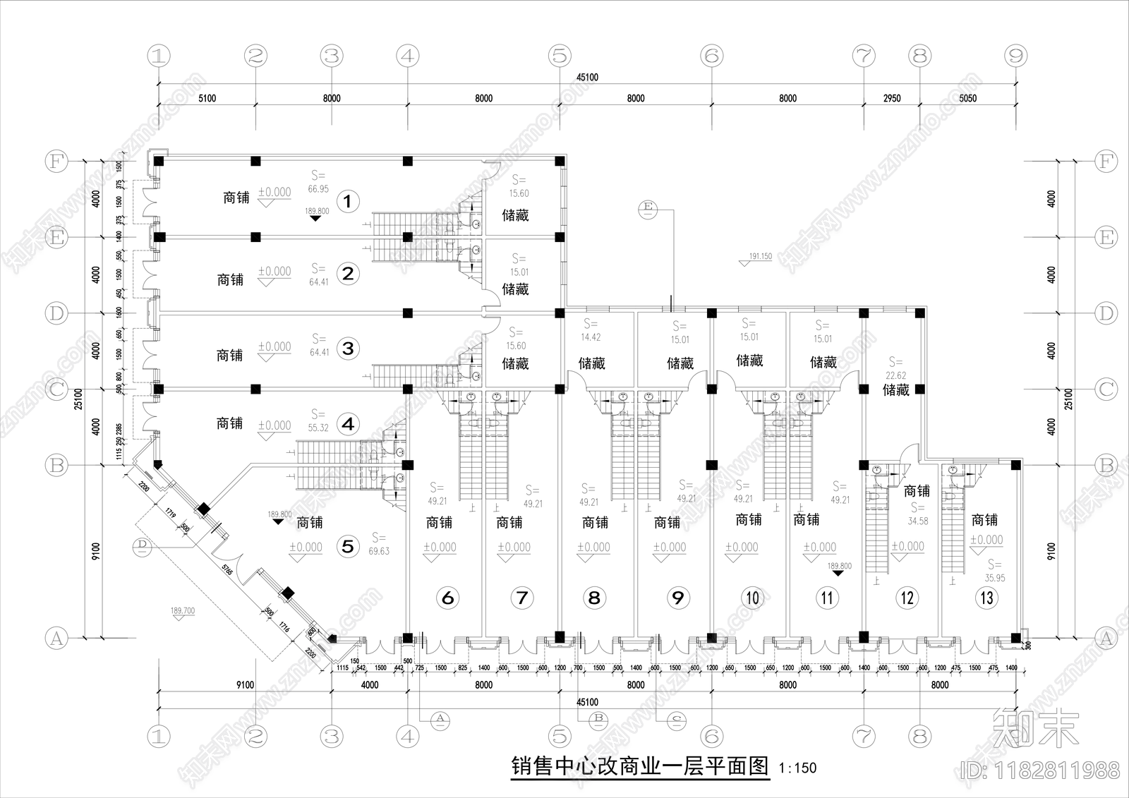 现代售楼处建筑cad施工图下载【ID:1182811988】