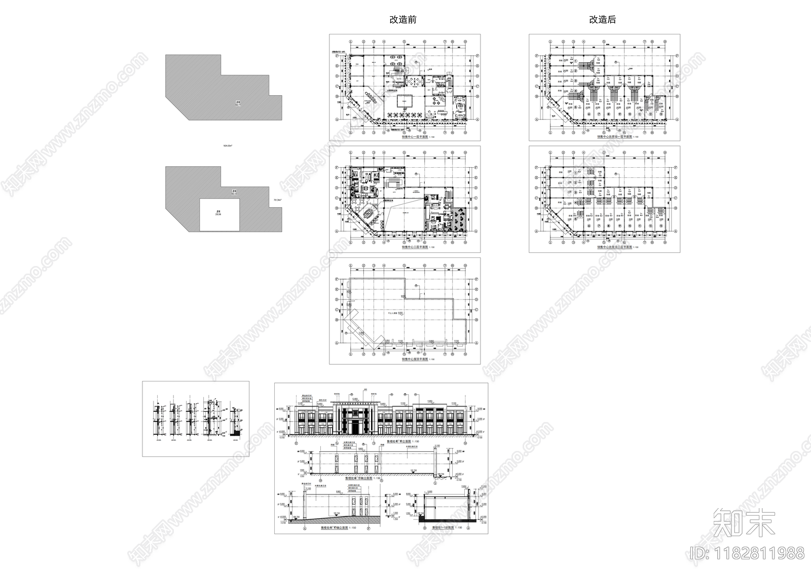 现代售楼处建筑cad施工图下载【ID:1182811988】