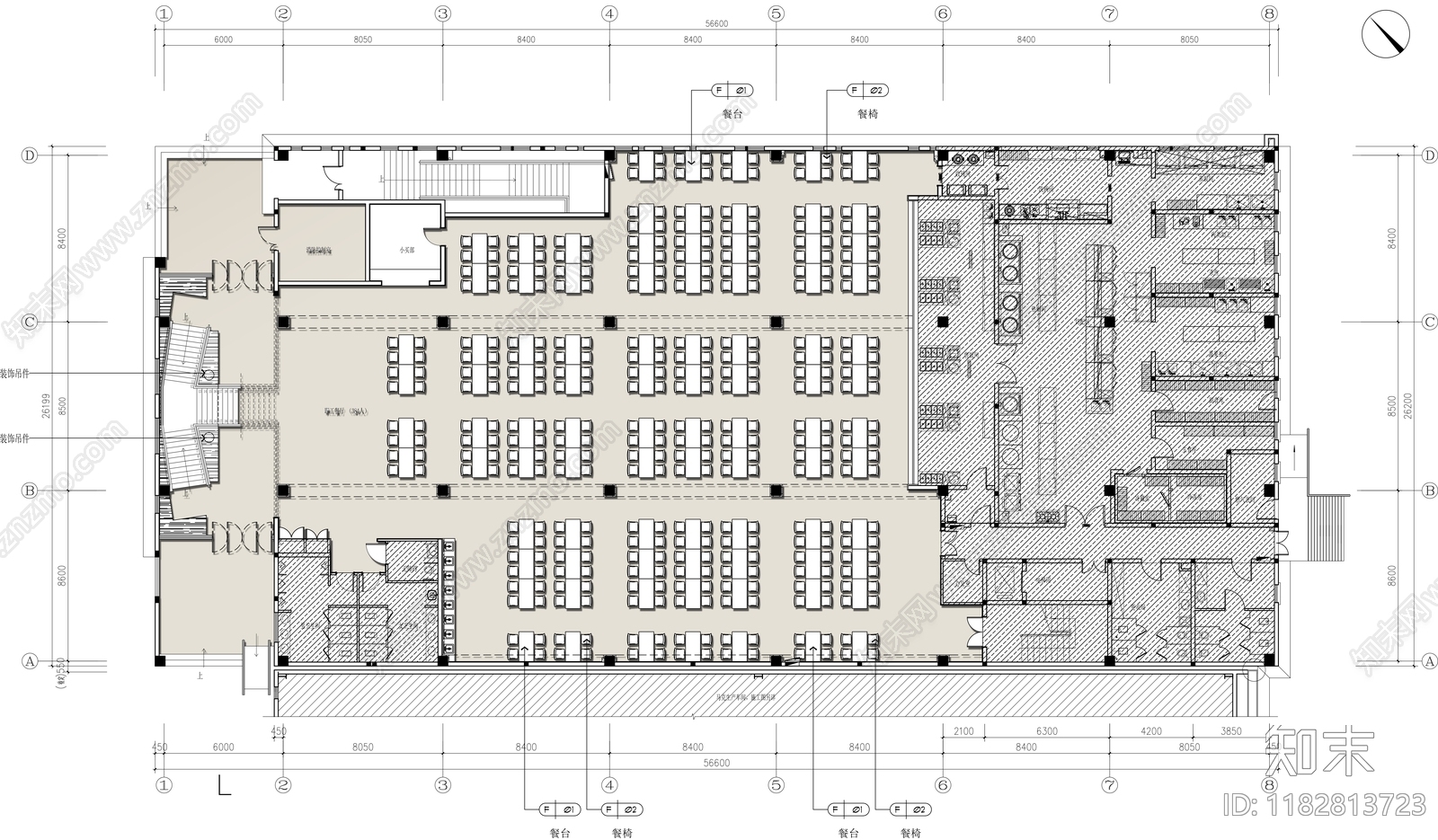 现代食堂cad施工图下载【ID:1182813723】