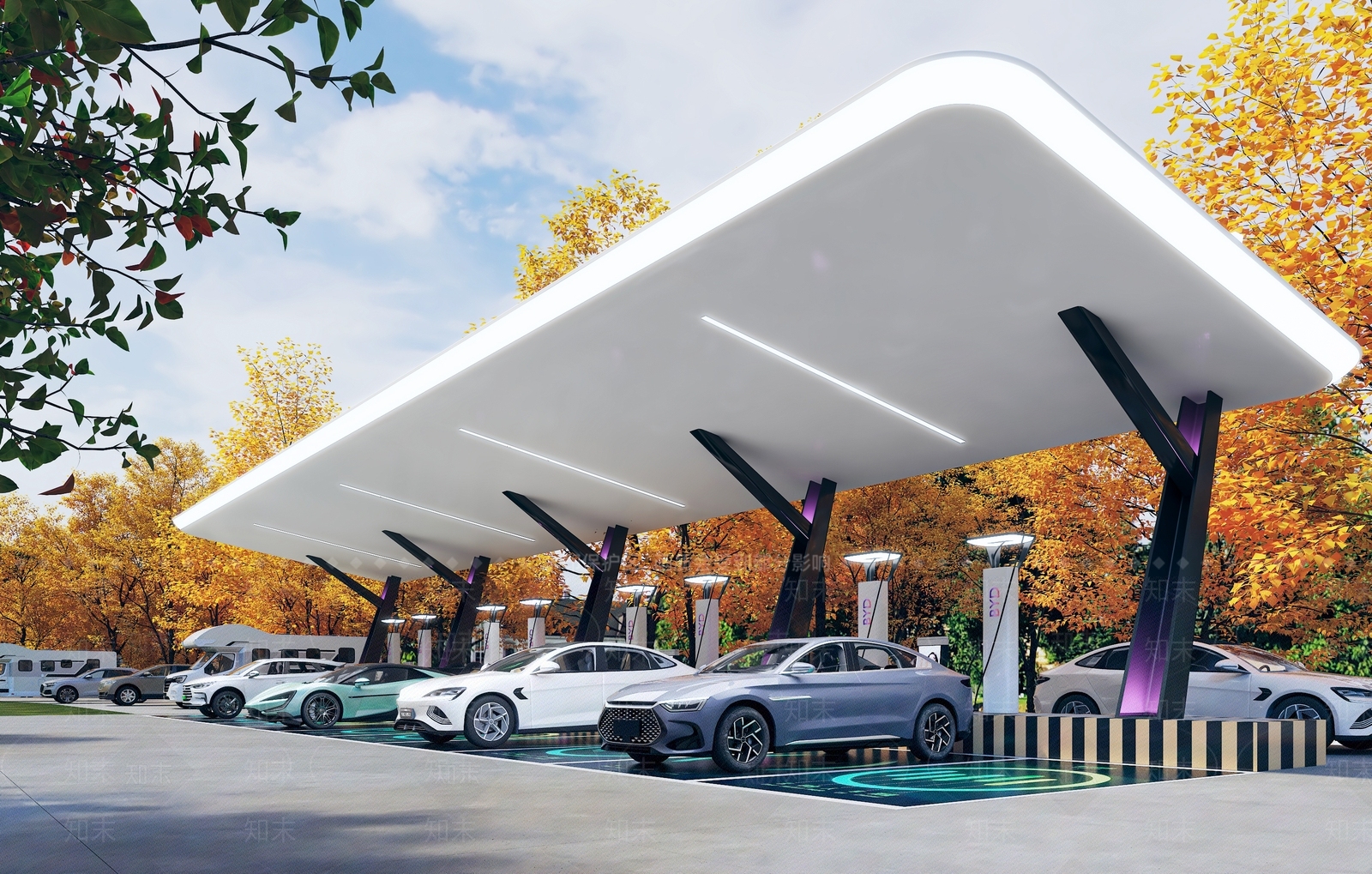 现代户外停车场3D模型下载【ID:1182831554】