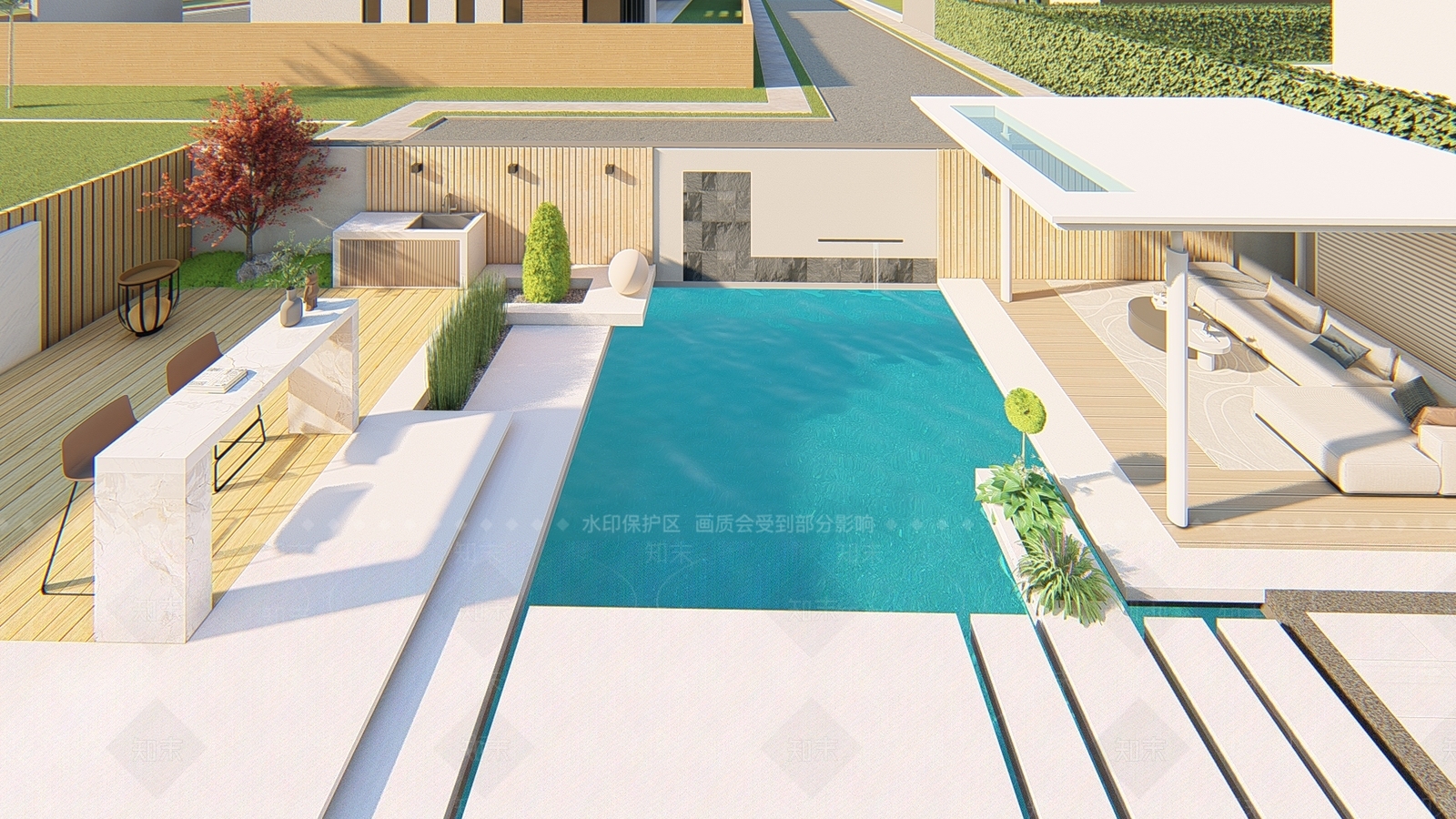 现代极简别墅庭院SU模型下载【ID:1182838643】