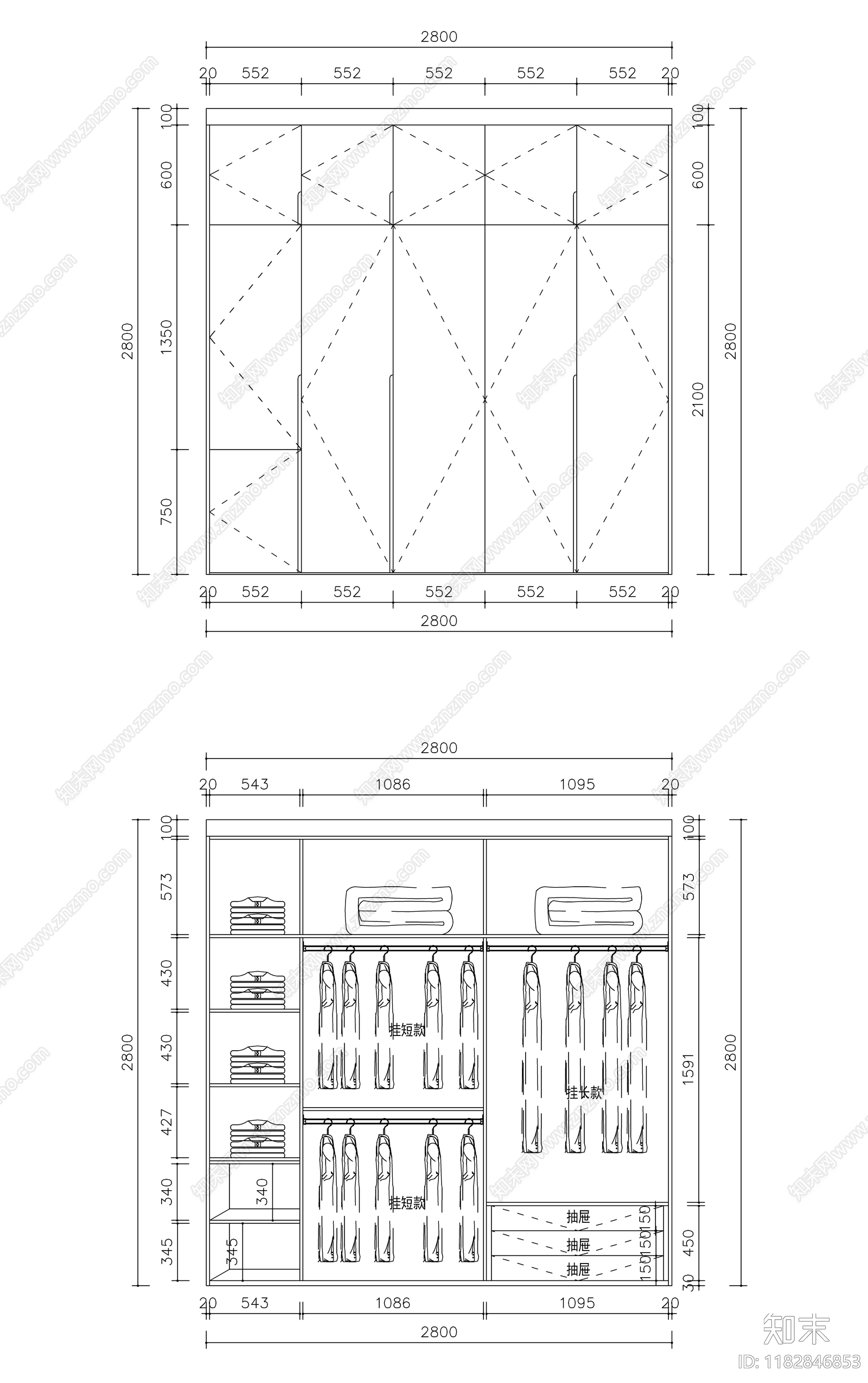 现代柜子cad施工图下载【ID:1182846853】