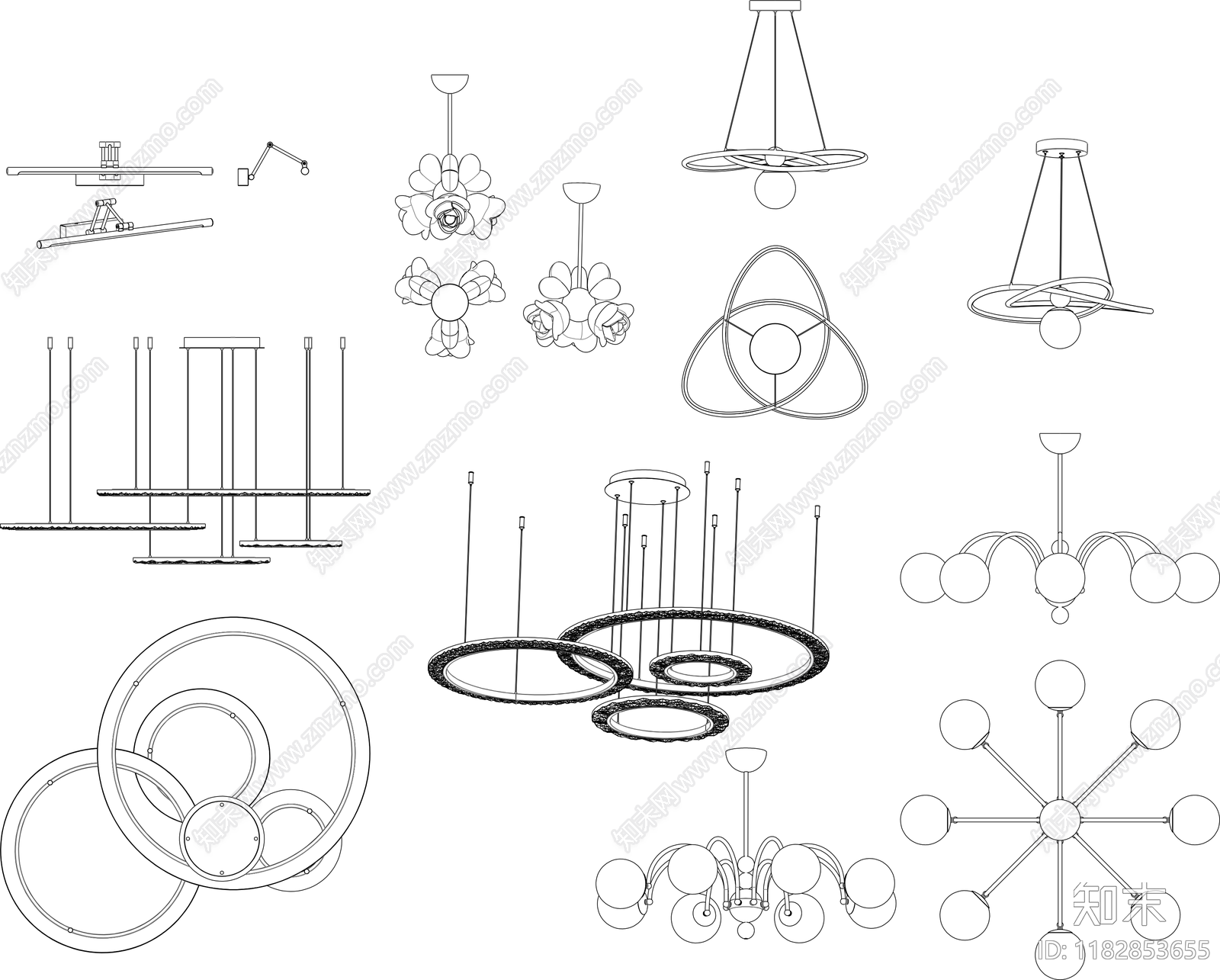 现代灯具图库施工图下载【ID:1182853655】