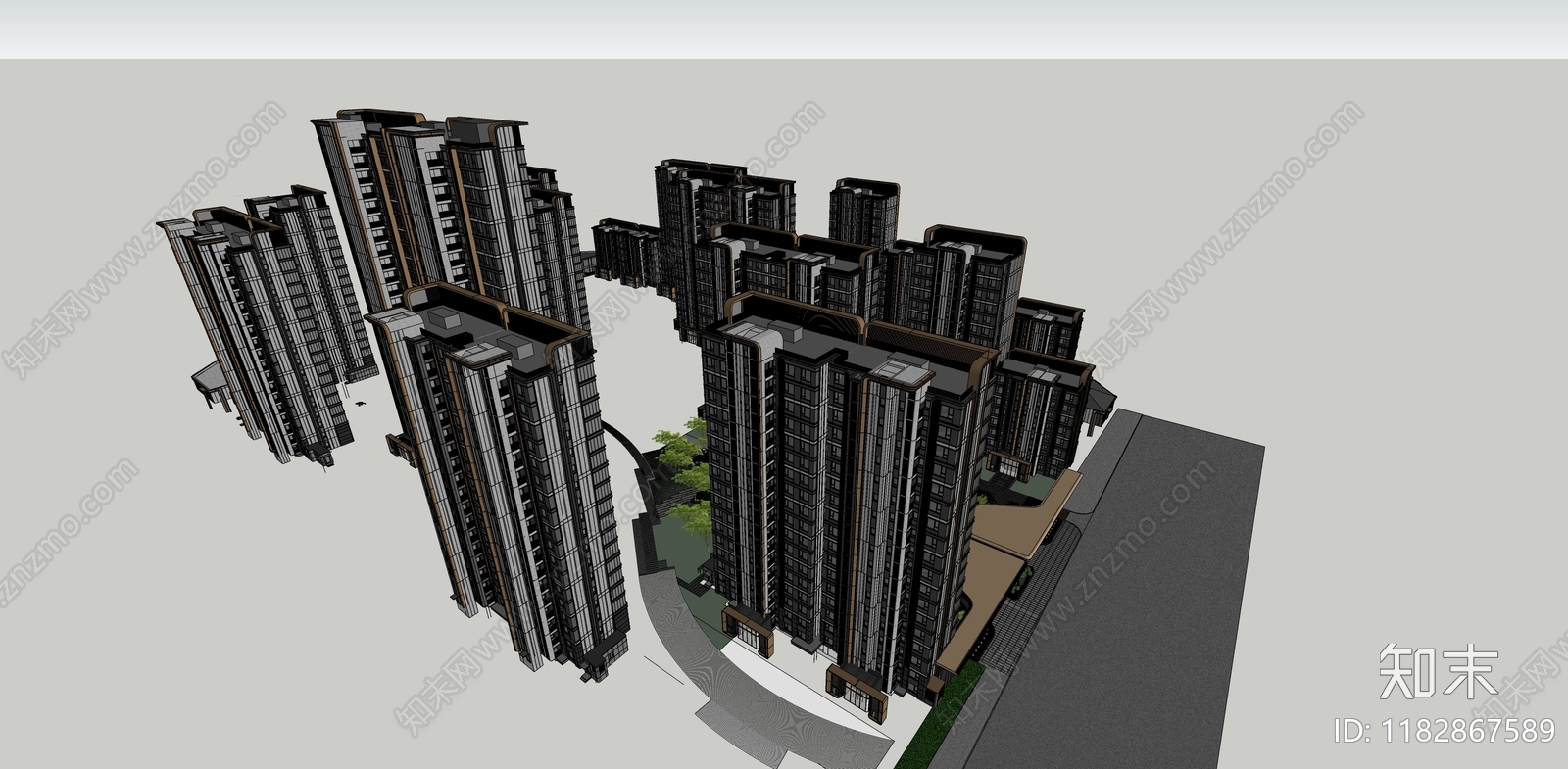 简约轻奢高层住宅SU模型下载【ID:1182867589】