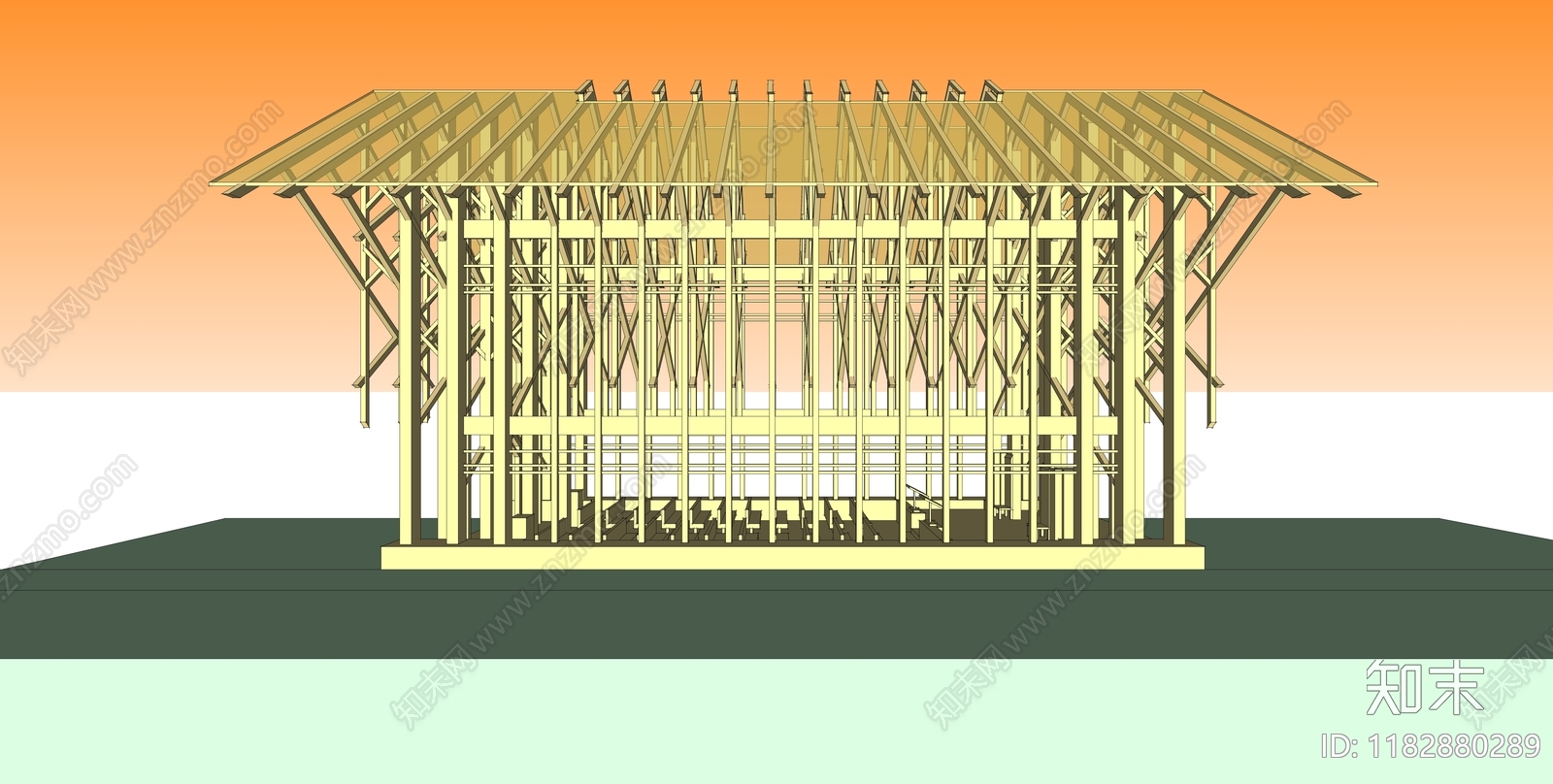 原木简约教堂建筑SU模型下载【ID:1182880289】