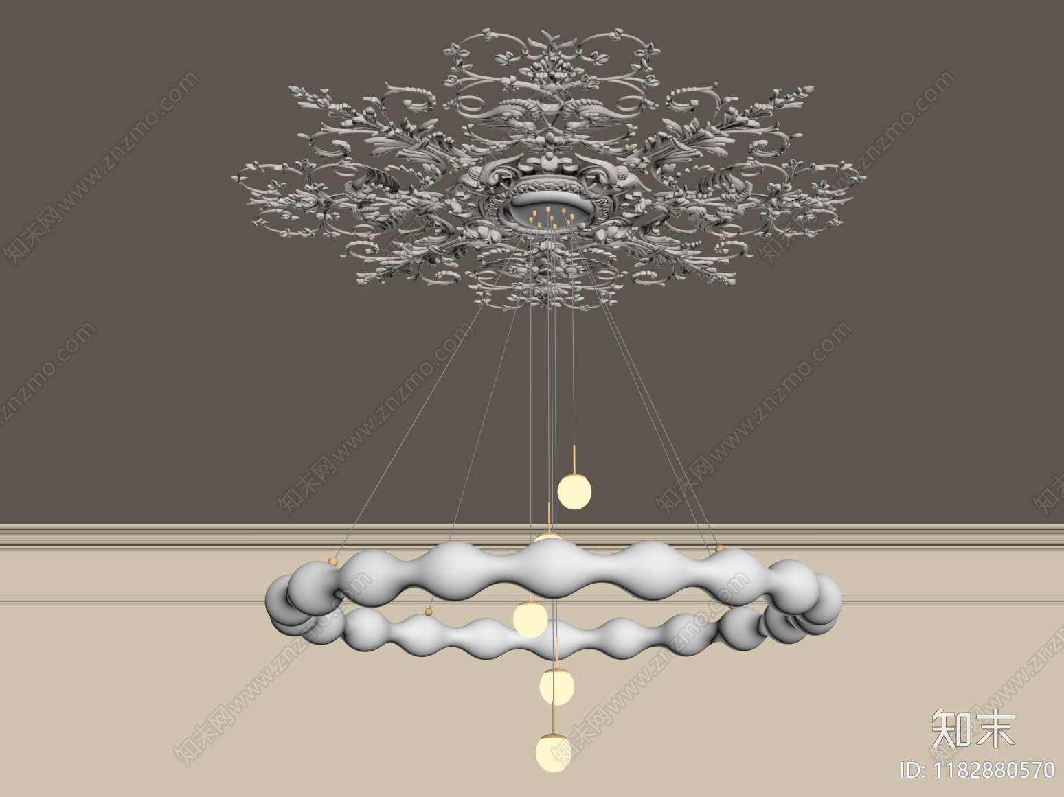 法式奶油吊灯SU模型下载【ID:1182880570】
