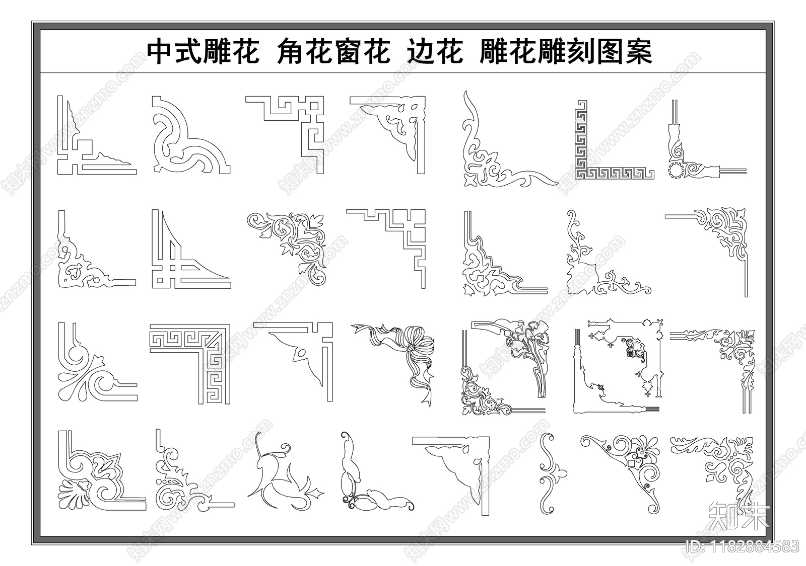 新中式中式剪影图库cad施工图下载【ID:1182884583】