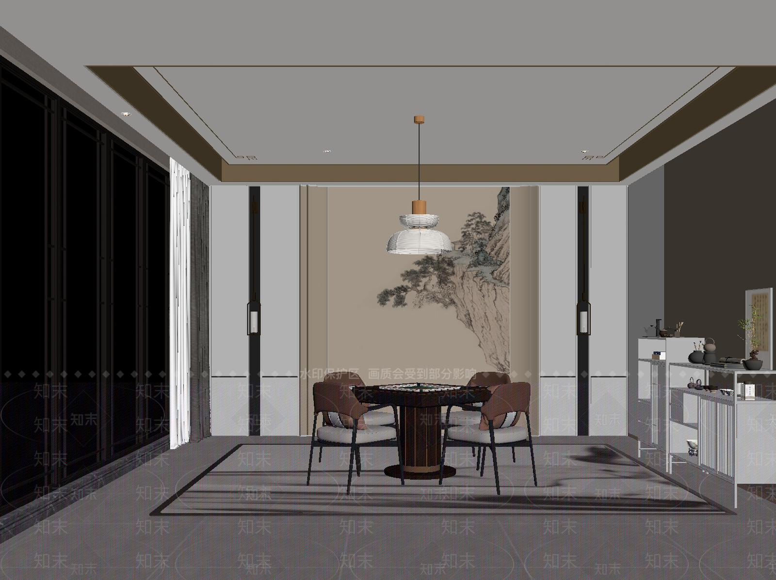 新中式棋牌室SU模型下载【ID:1182887106】