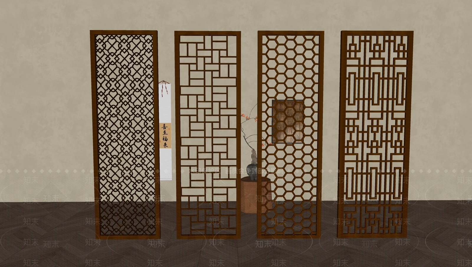 新中式中式屏风SU模型下载【ID:1182887571】