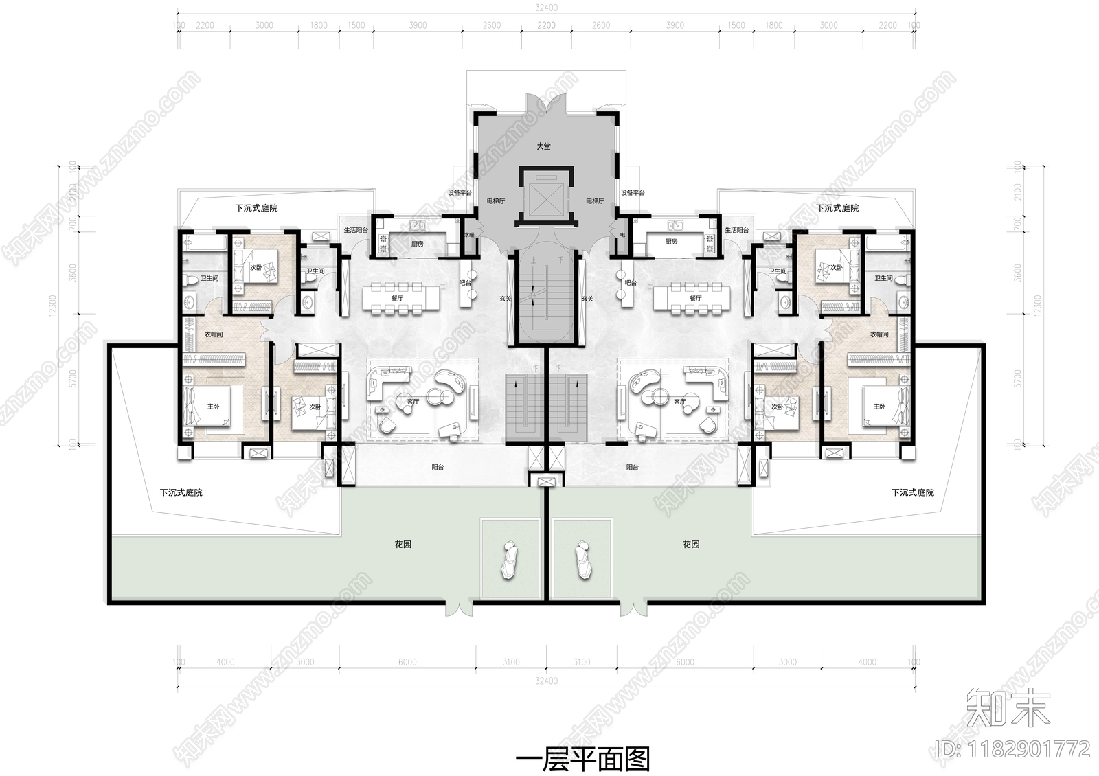 现代简约室内彩平图下载【ID:1182901772】