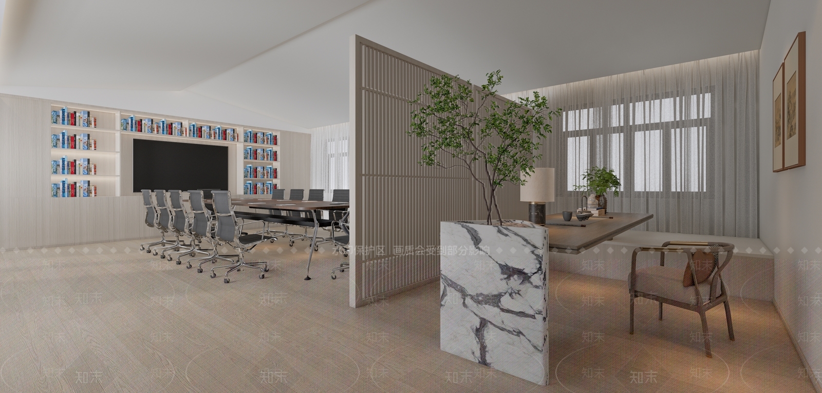 现代新中式会议室SU模型下载【ID:1182915685】