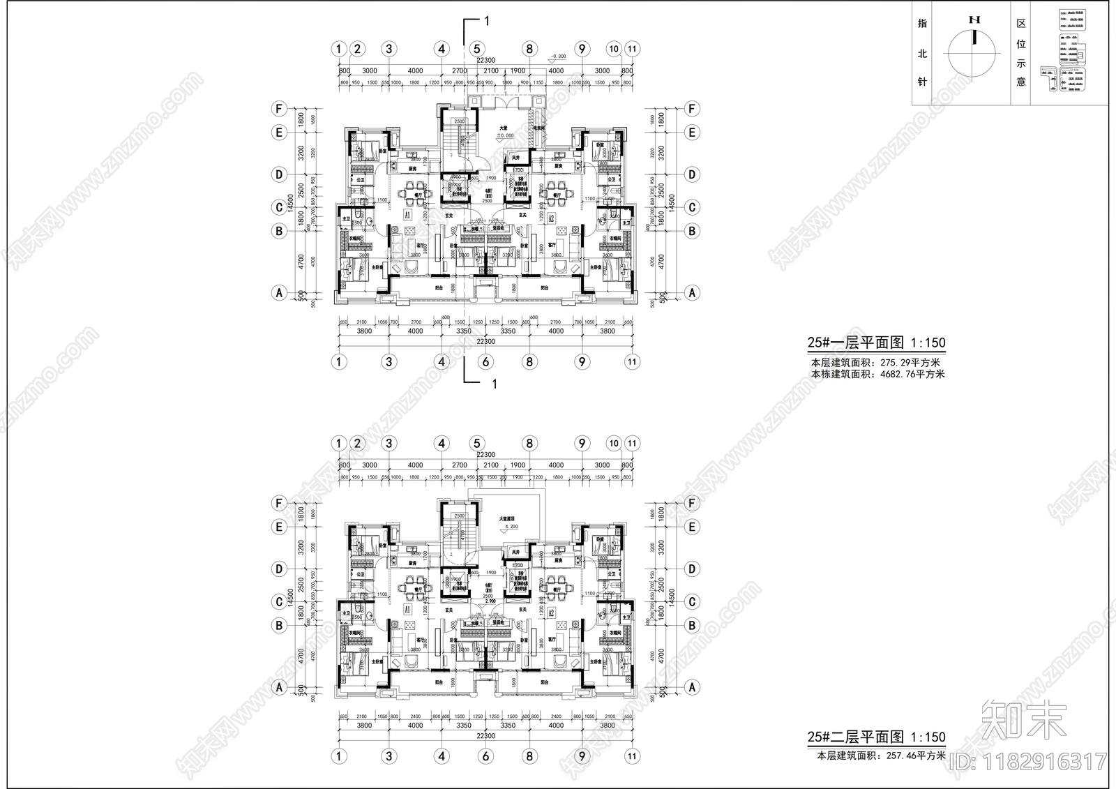 现代住宅楼建筑cad施工图下载【ID:1182916317】