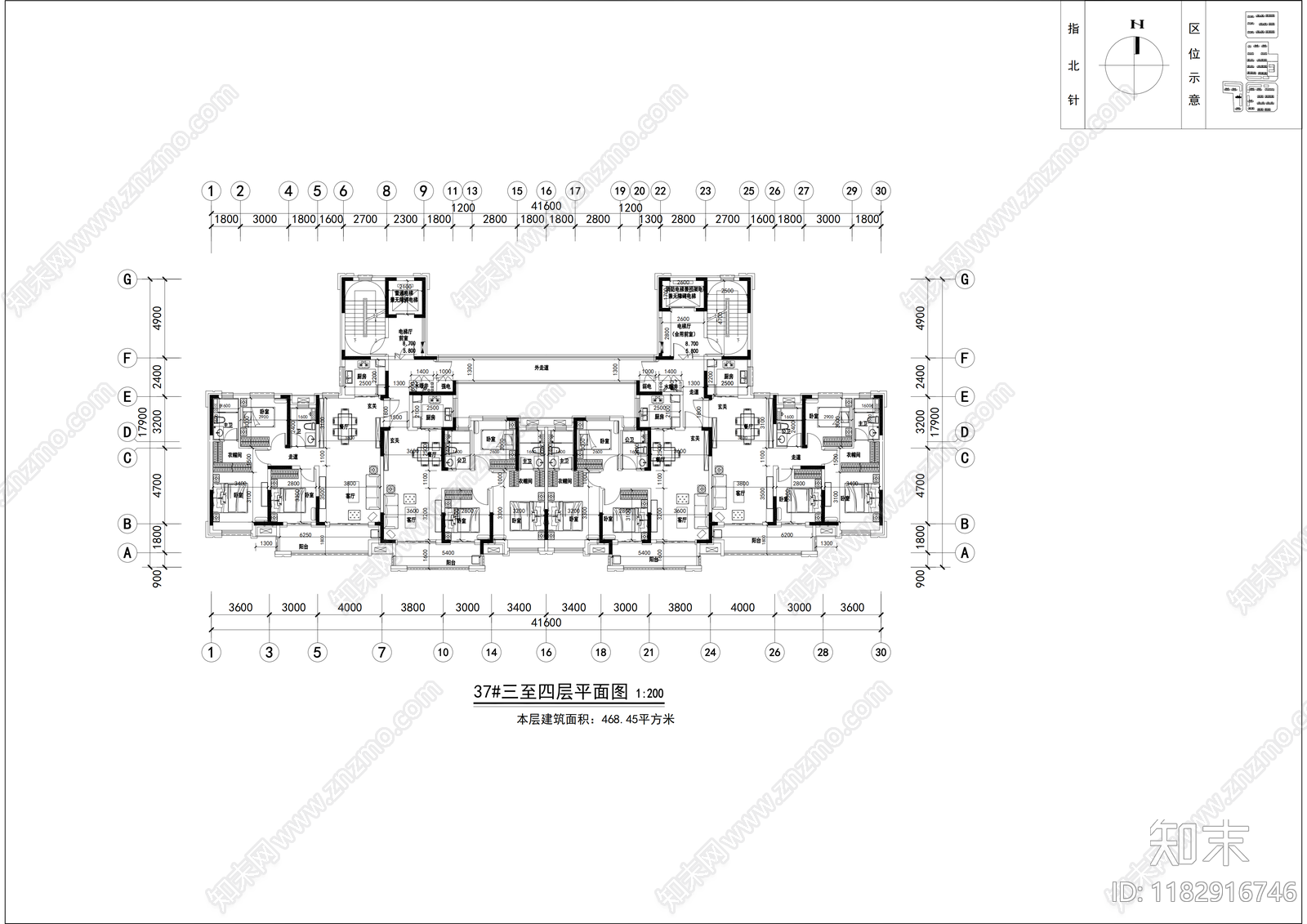 现代住宅楼建筑cad施工图下载【ID:1182916746】