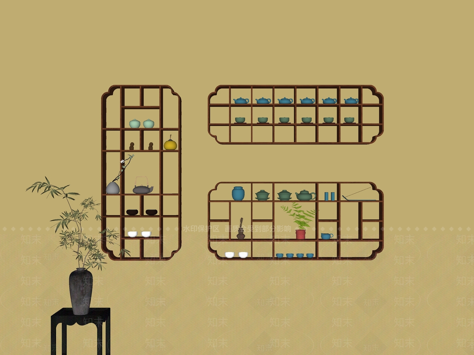 新中式侘寂博古架SU模型下载【ID:1182959591】
