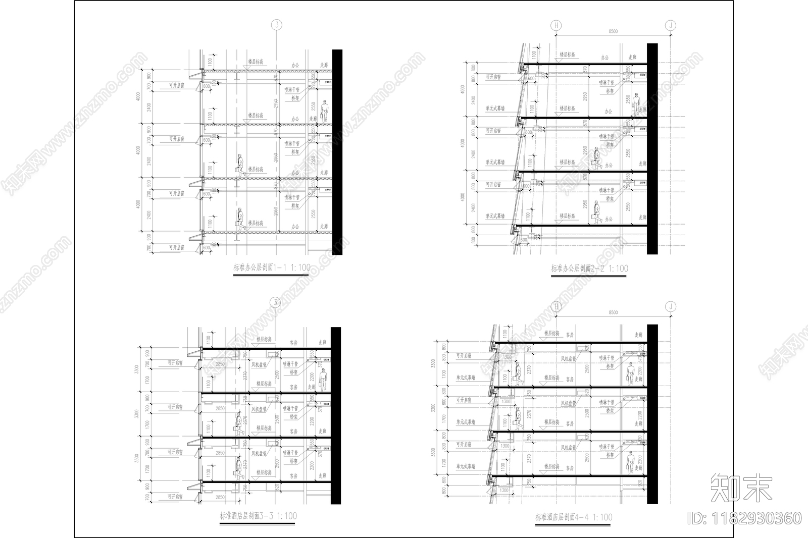 现代极简办公楼建筑cad施工图下载【ID:1182930360】